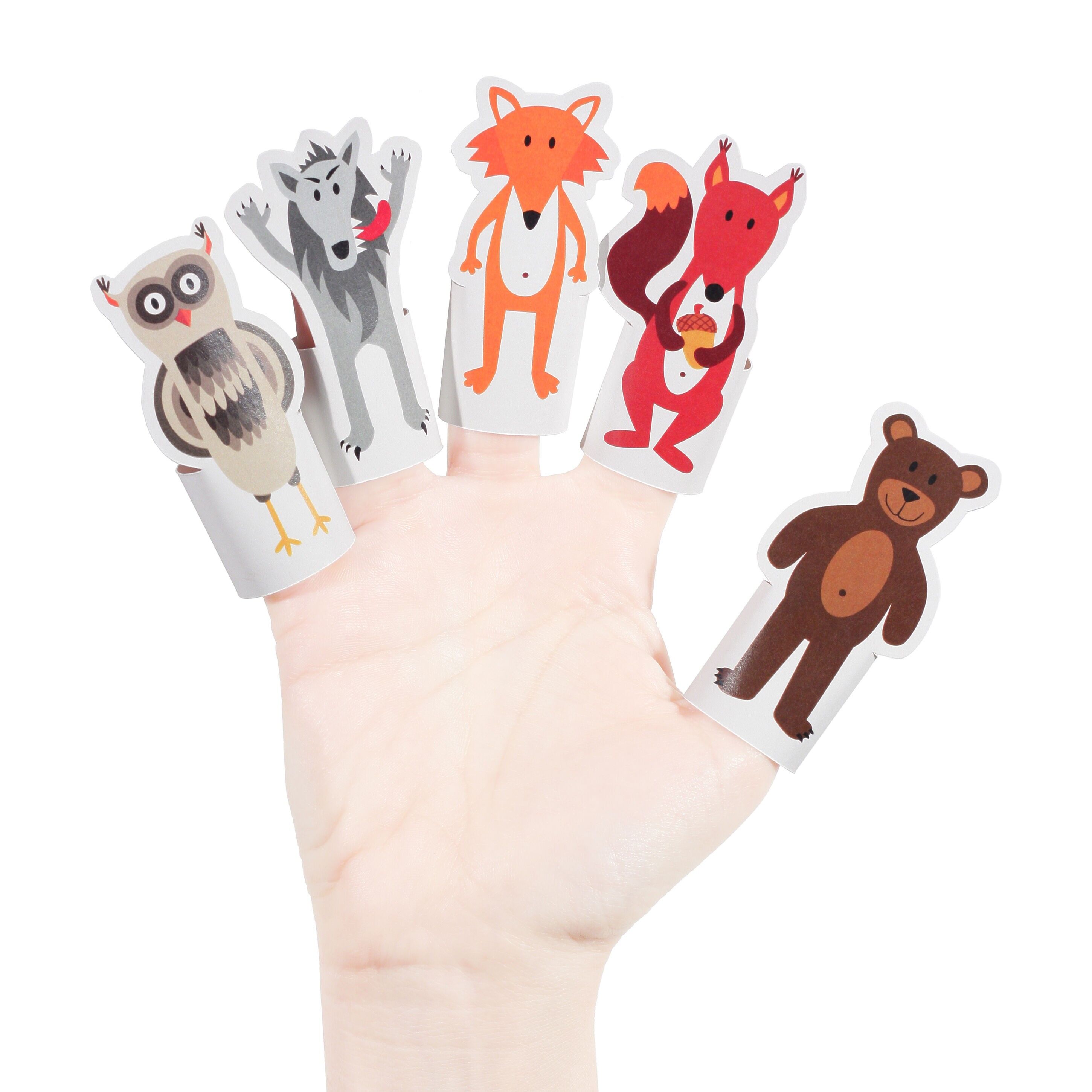 Marionetas de papel para dedos de animales del bosque