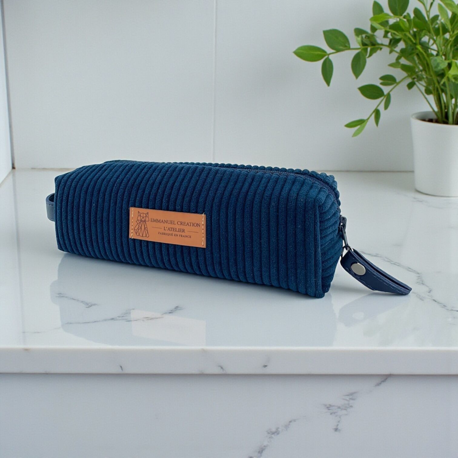 Estuche escolar de pana azul marino