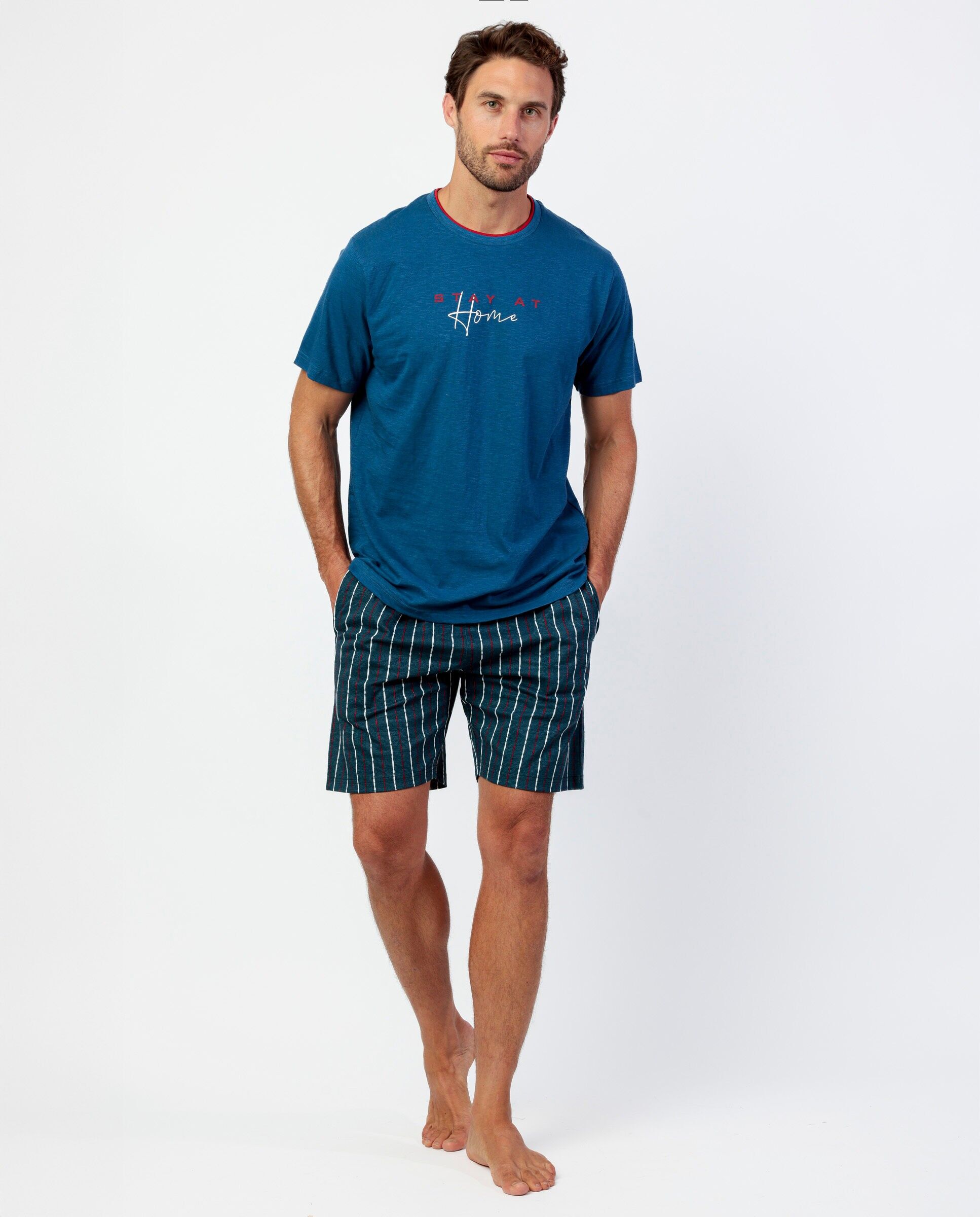 Pyjama à manches courtes pour homme « RESTEZ CHEZ VOUS »