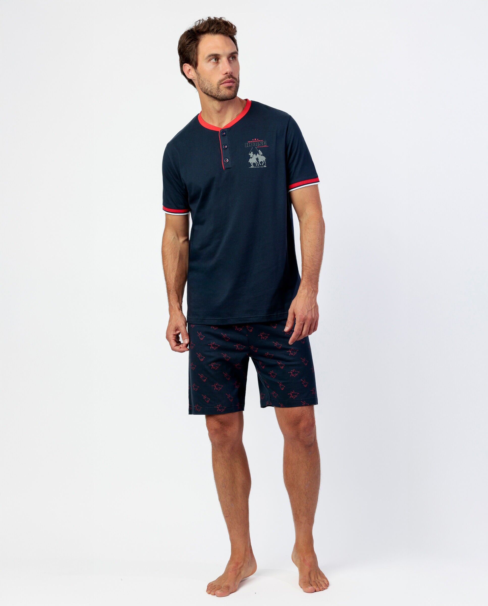 Pyjama à manches courtes pour homme ADMAS avec patte de boutonnage rouge compétition