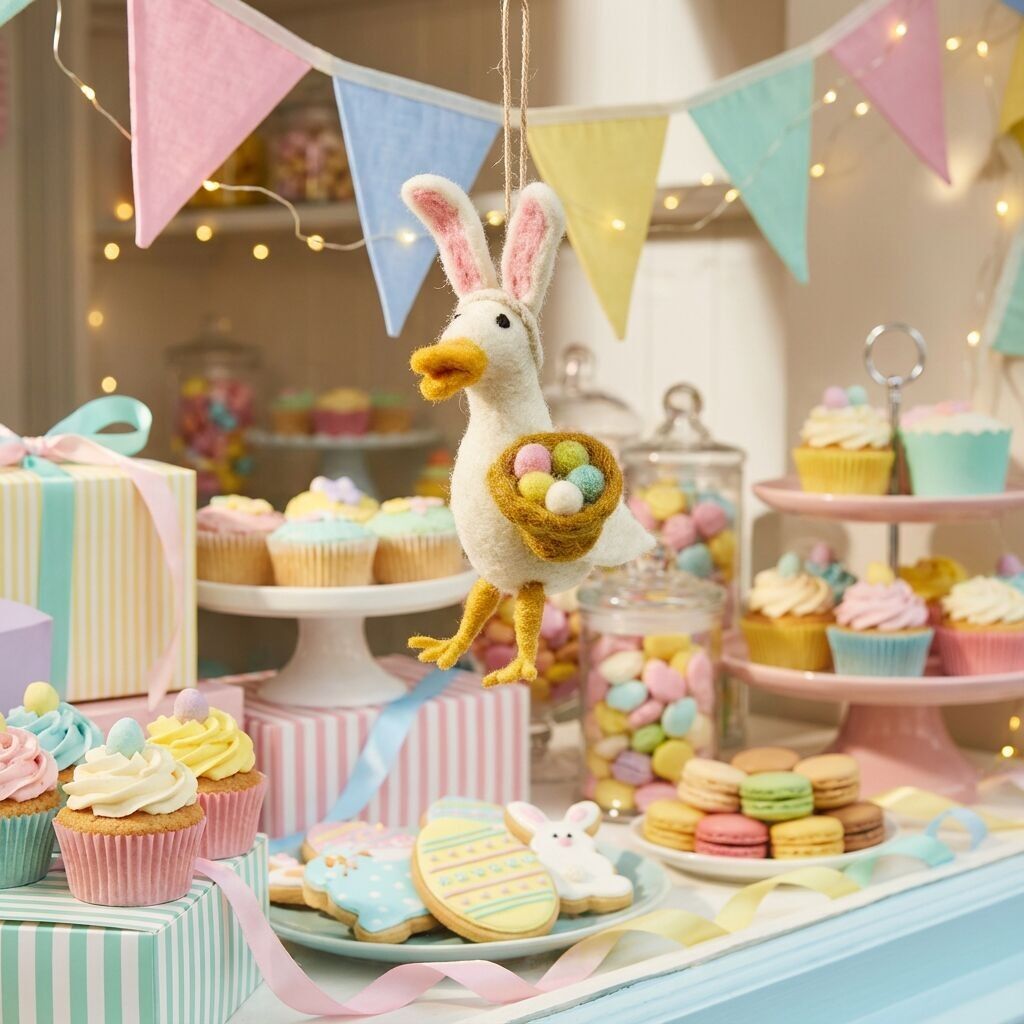 Décoration à suspendre Gertrude l'oie de Pâques en feutre fait main