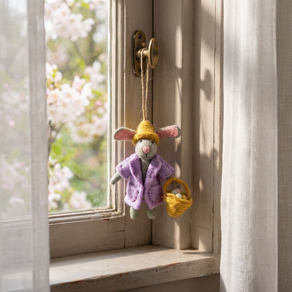 Décoration suspendue en feutre faite main Emma, lapin de Pâques