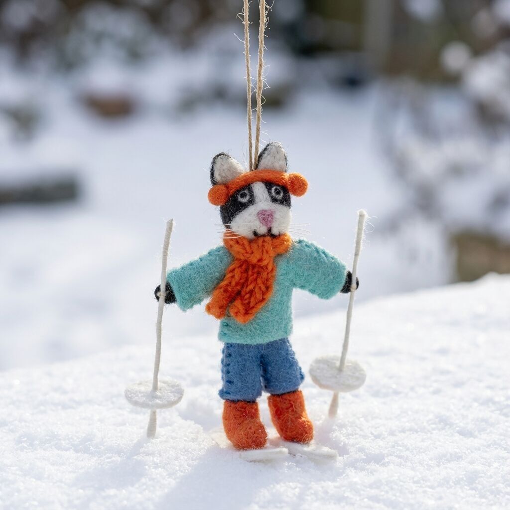 Décoration de Noël chat alpin en feutre fait main