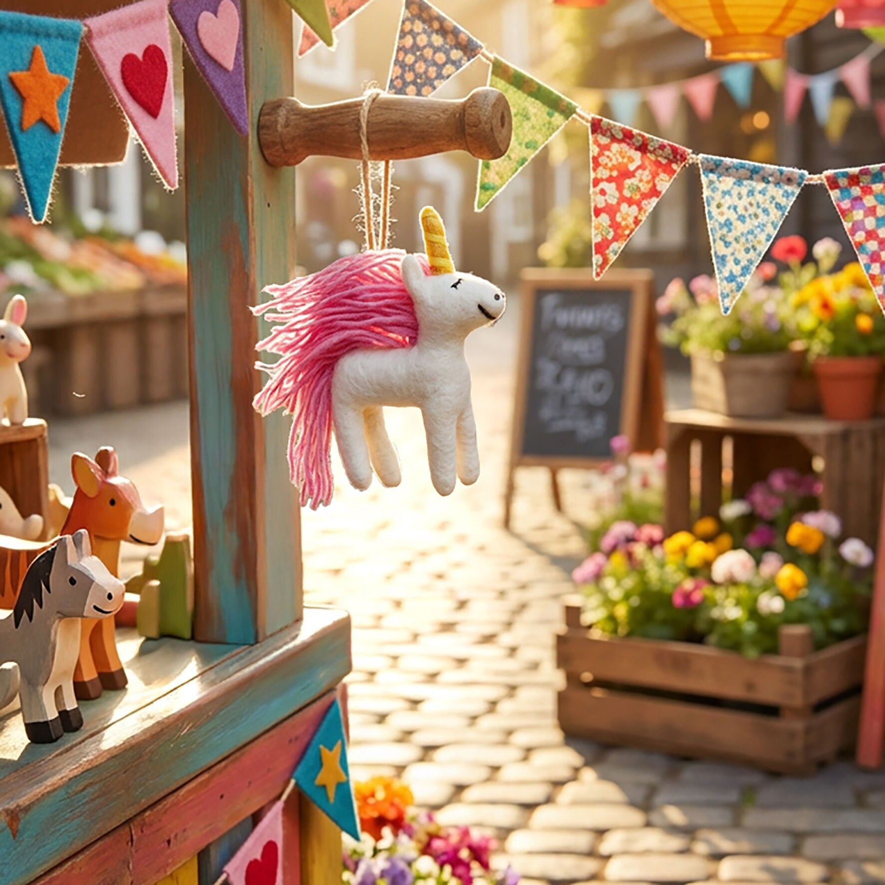 Licorne mystique décorative suspendue en feutre faite à la main