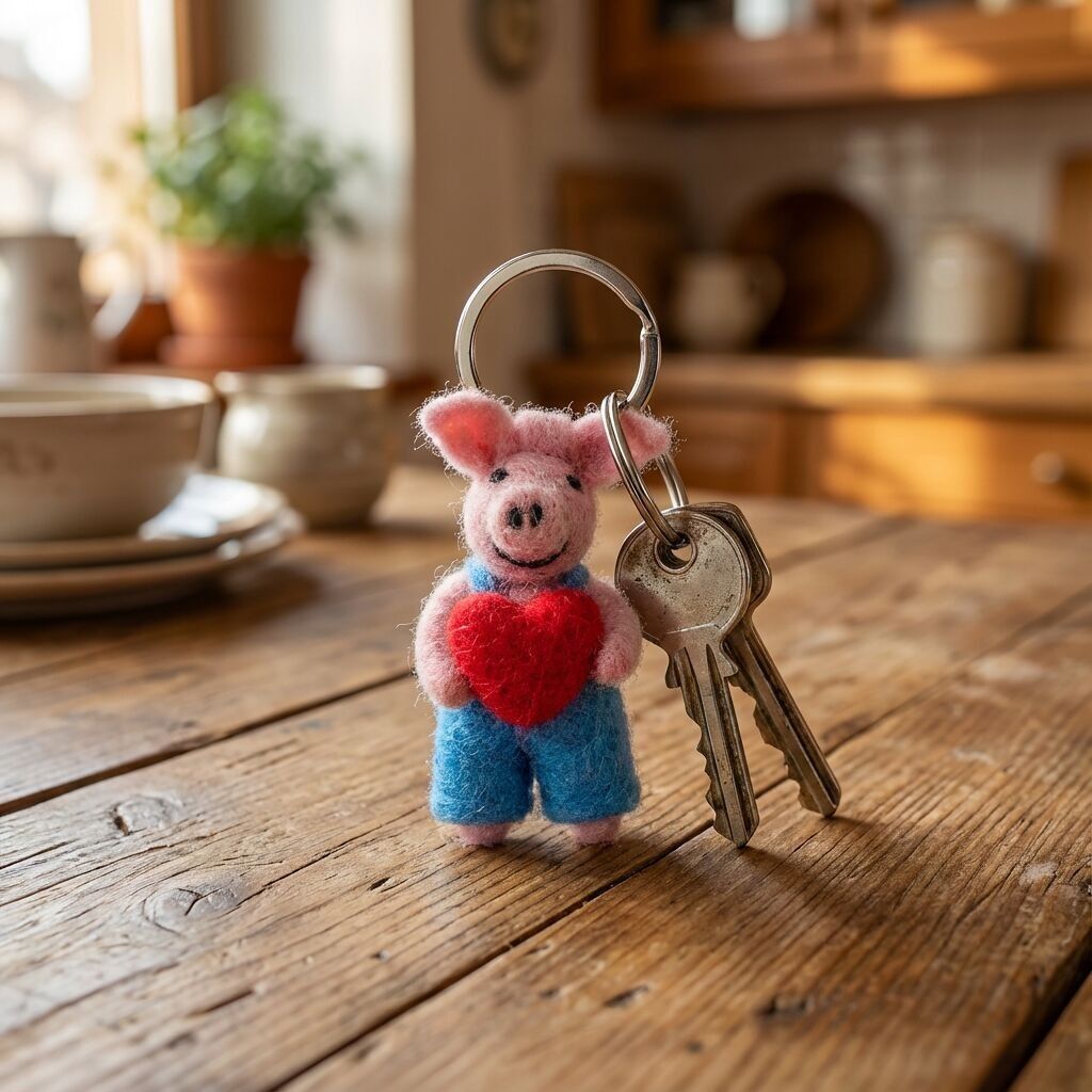 Porte-clés cochon en feutre fait main