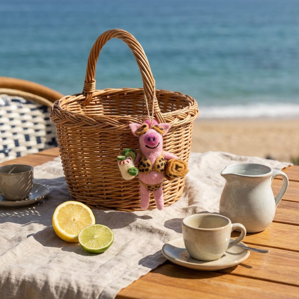 Décoration de plage en feutre faite main pour femme, cochon suspendu