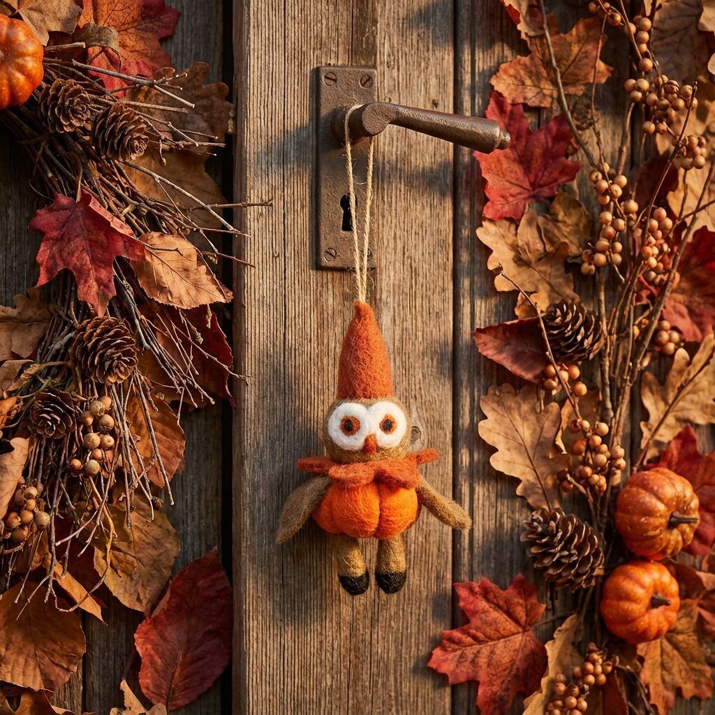 Décoration suspendue automnale Ozzy le hibou en feutre fait main