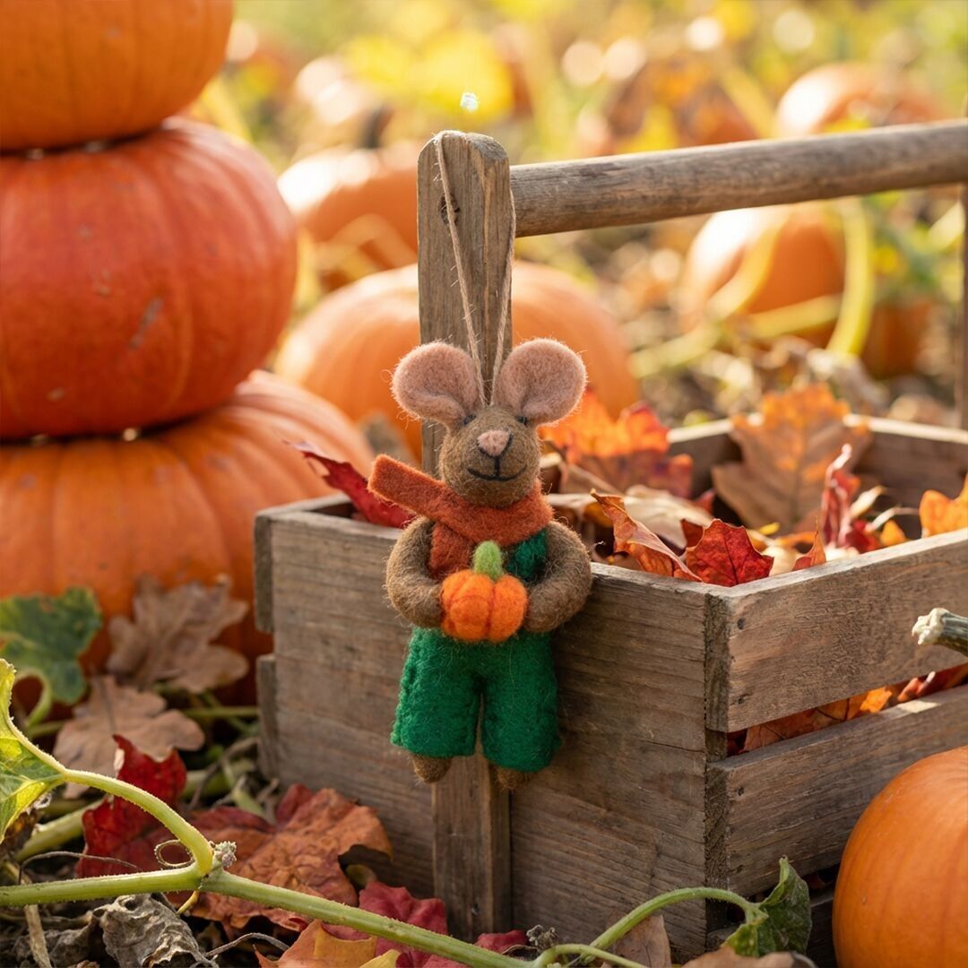 Décoration automnale à suspendre : citrouille, souris et récolte en feutrine faite main, citrouille et souris, décoration d'automne
