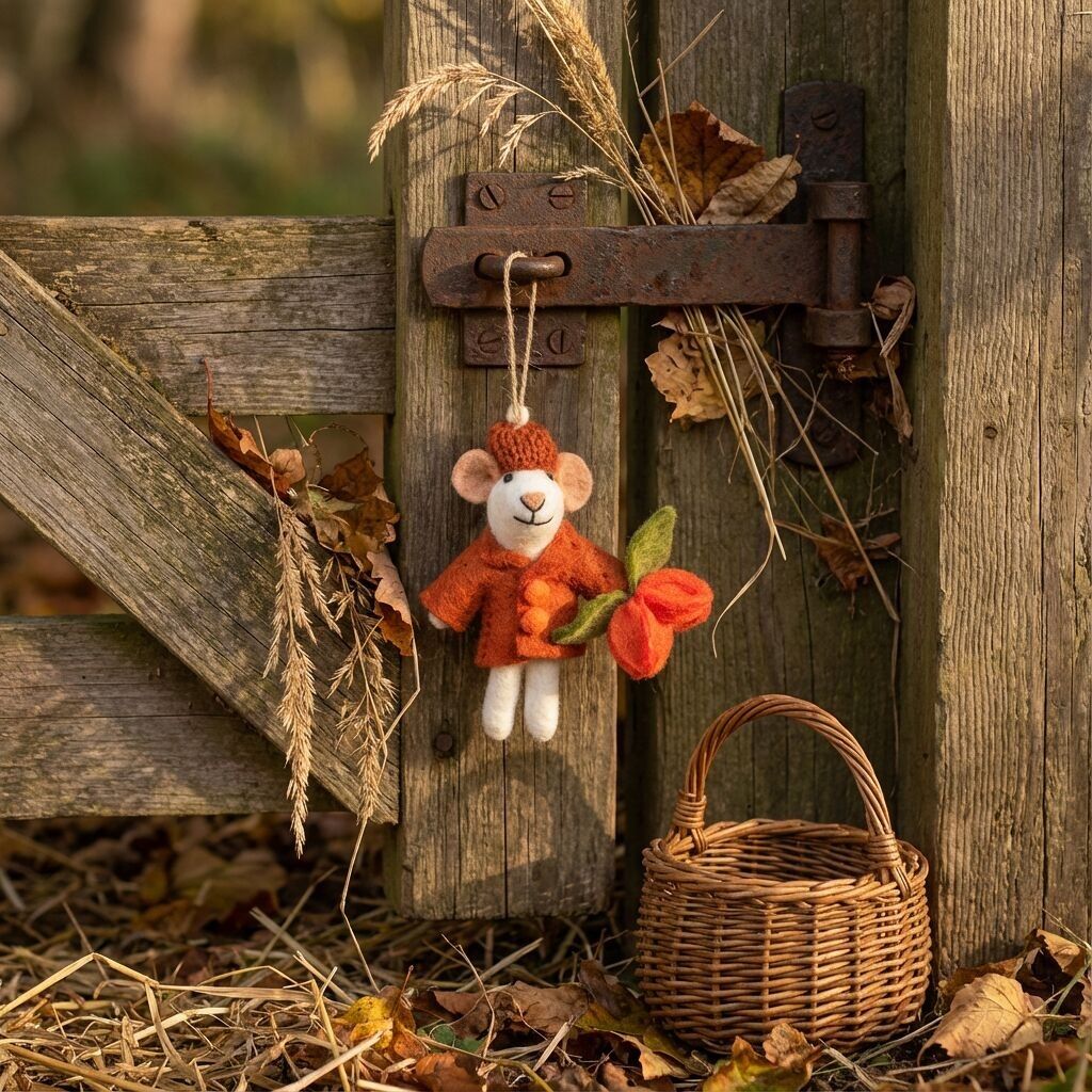 Décoration suspendue automnale Mollie Mouse en feutre faite à la main