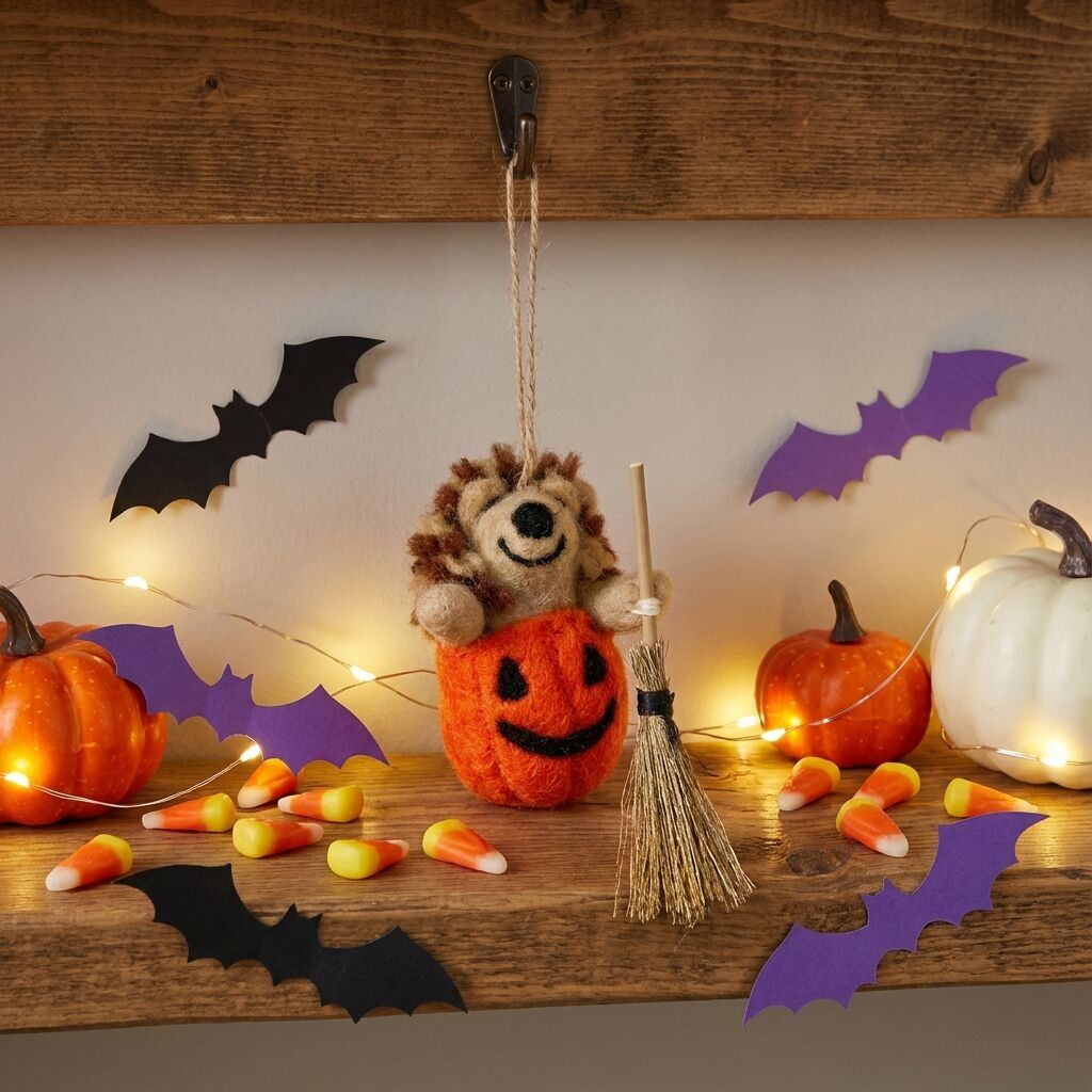Décoration suspendue hérisson d'Halloween en feutre fait main