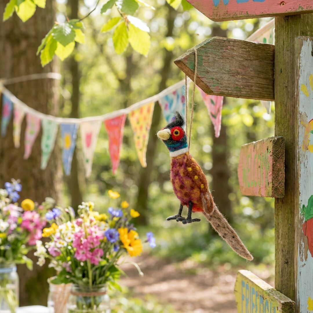 Décoration murale Philippa le faisan en feutrine faite main