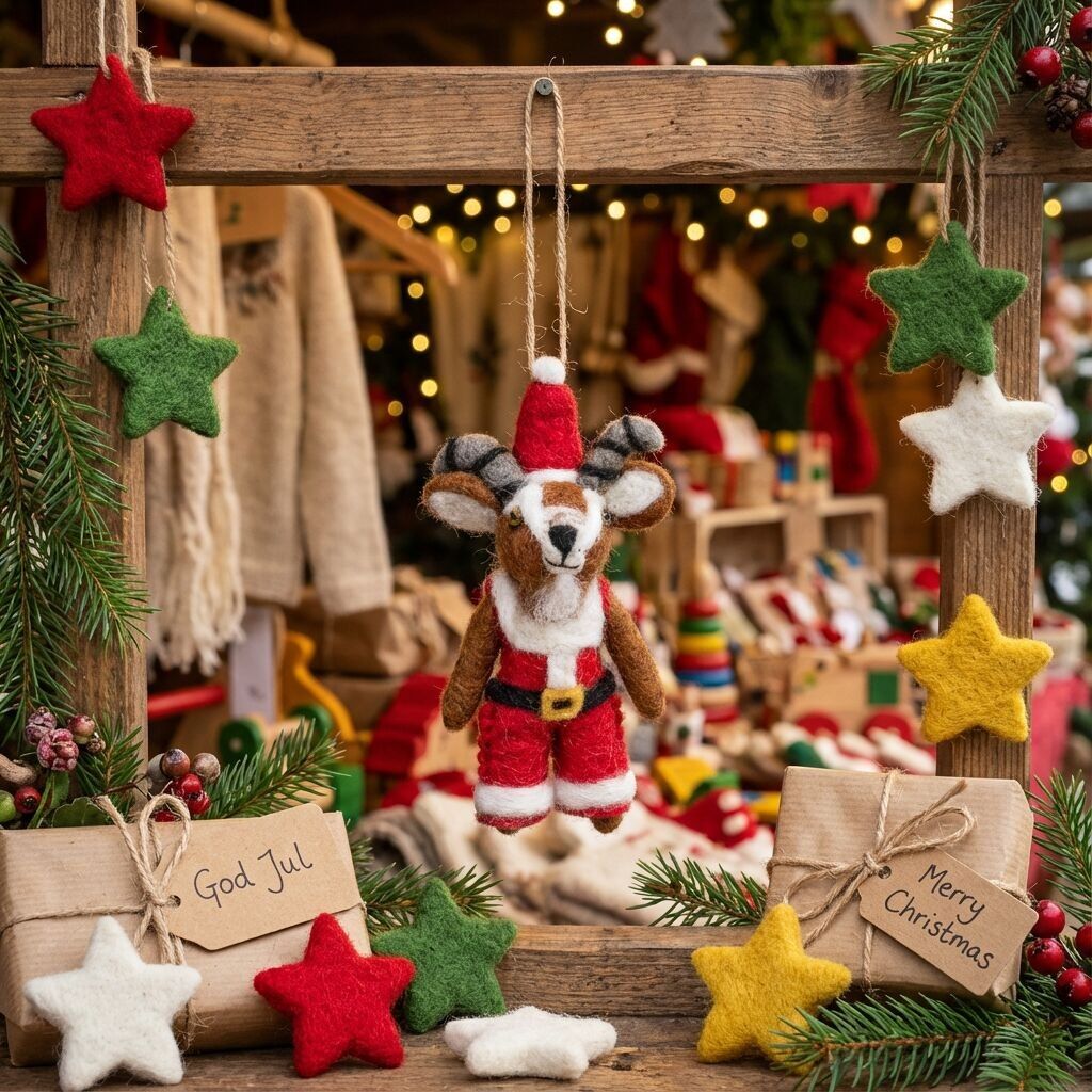 Kit de feutrine fait main pour une décoration de Noël suspendue en forme de chèvre.