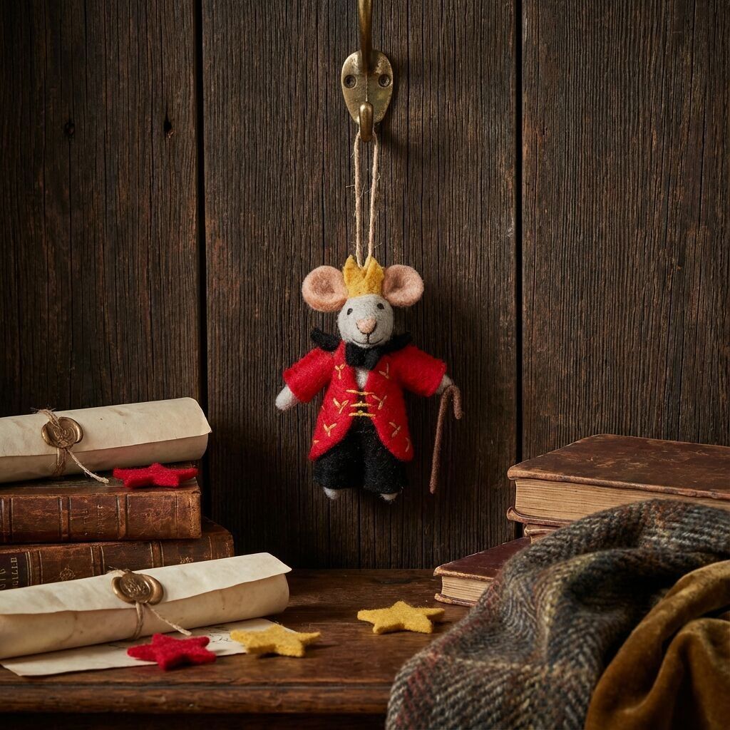 Casse-Noisette Roi Souris en feutre fait main, décoration de Noël à suspendre