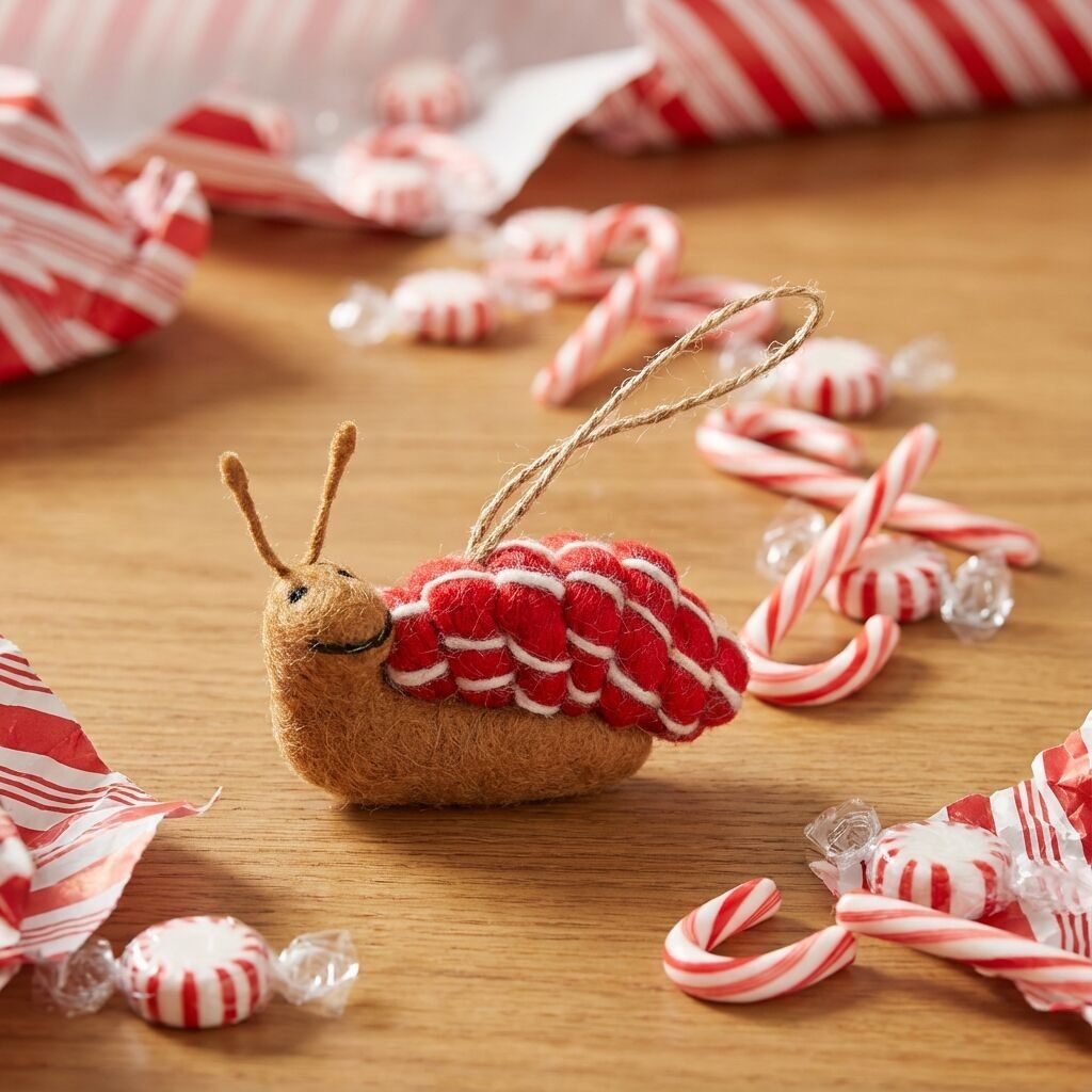 Décoration de Noël suspendue en feutre fait main, escargot en forme de canne à sucre