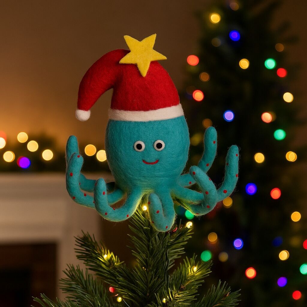 Décoration de sapin de Noël pieuvre festive en feutre faite à la main