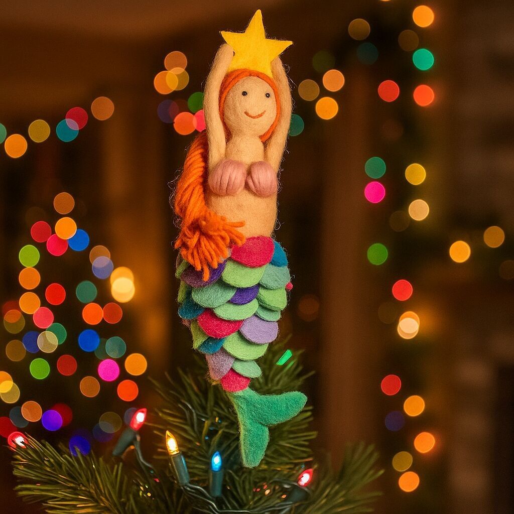 Décoration de sapin de Noël sirène mystique en feutre faite à la main
