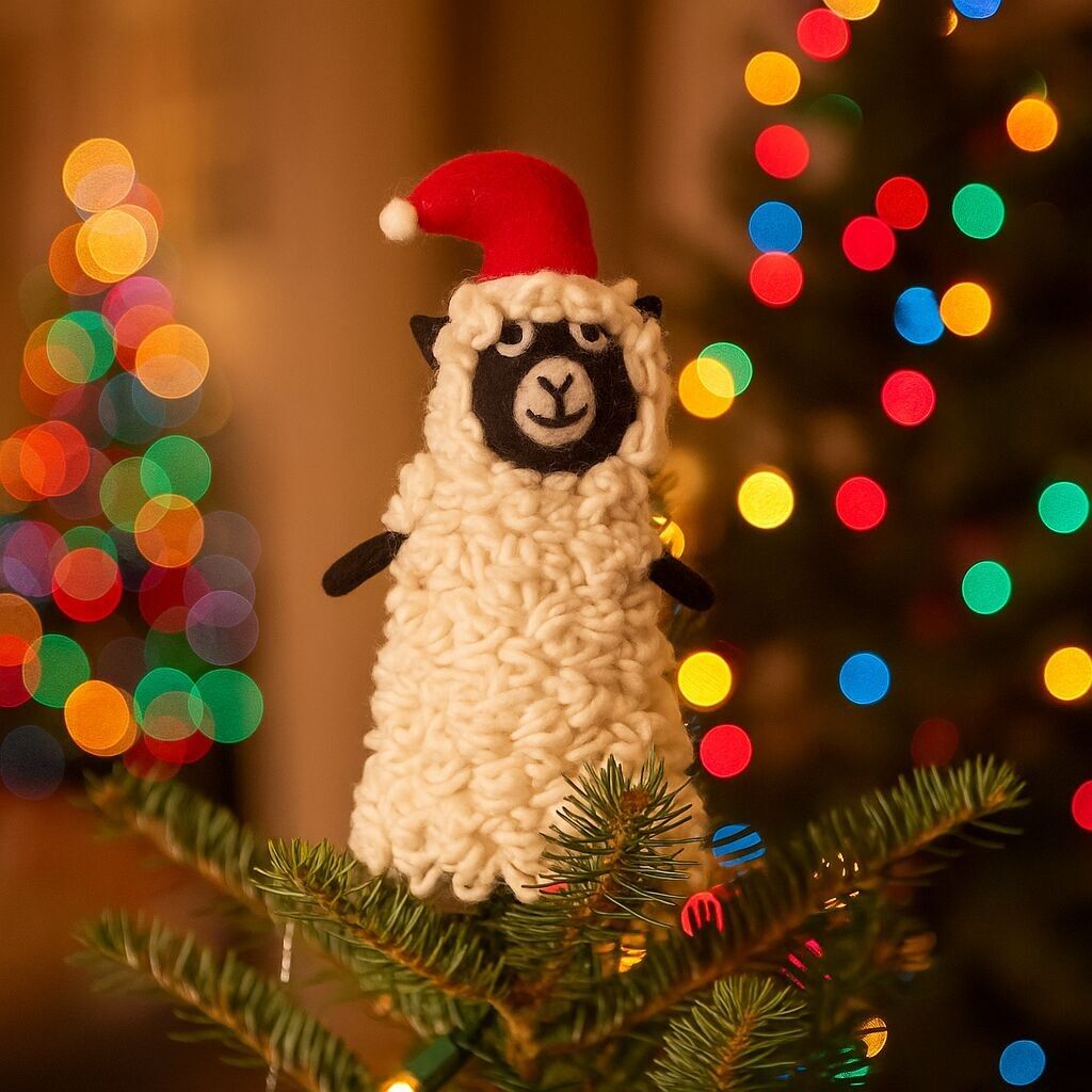 Décoration de sapin de Noël en feutre polaire faite main, mouton de Noël