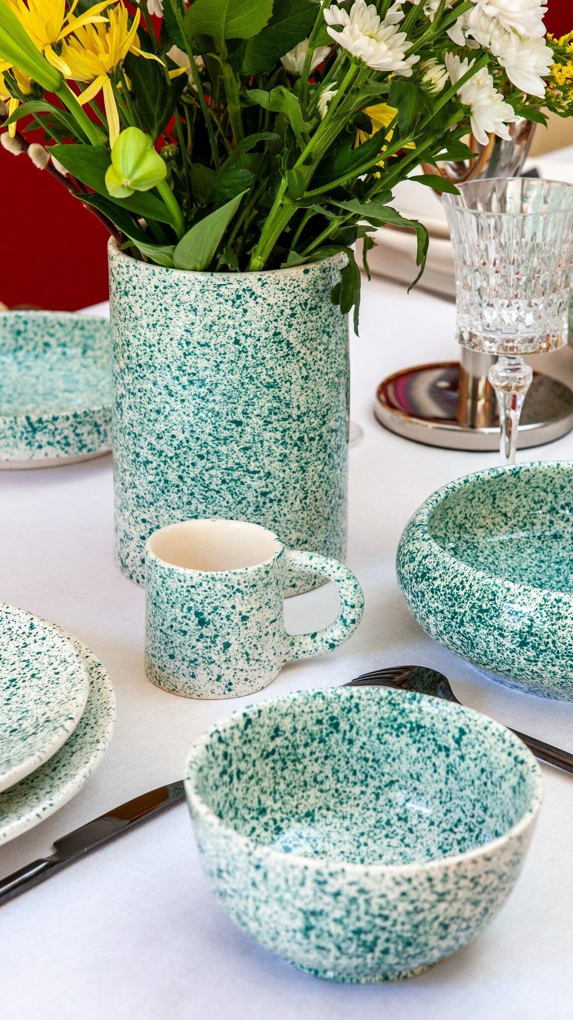 Bowl with green spots (Ø14.5cm, H6.5cm)