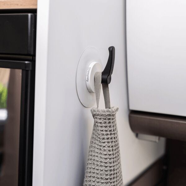 gelmags® Magnet-Haken »HOOK« inkl. Metall-Pad Ø 8,0 cm weiß mit 3M VHB™ Kleberückseite  | Camping | Boot  | Camping-Geschirr magnetisieren | Upgraden | Camping & Boots Equipment | Zubehör | Lösung für Camping