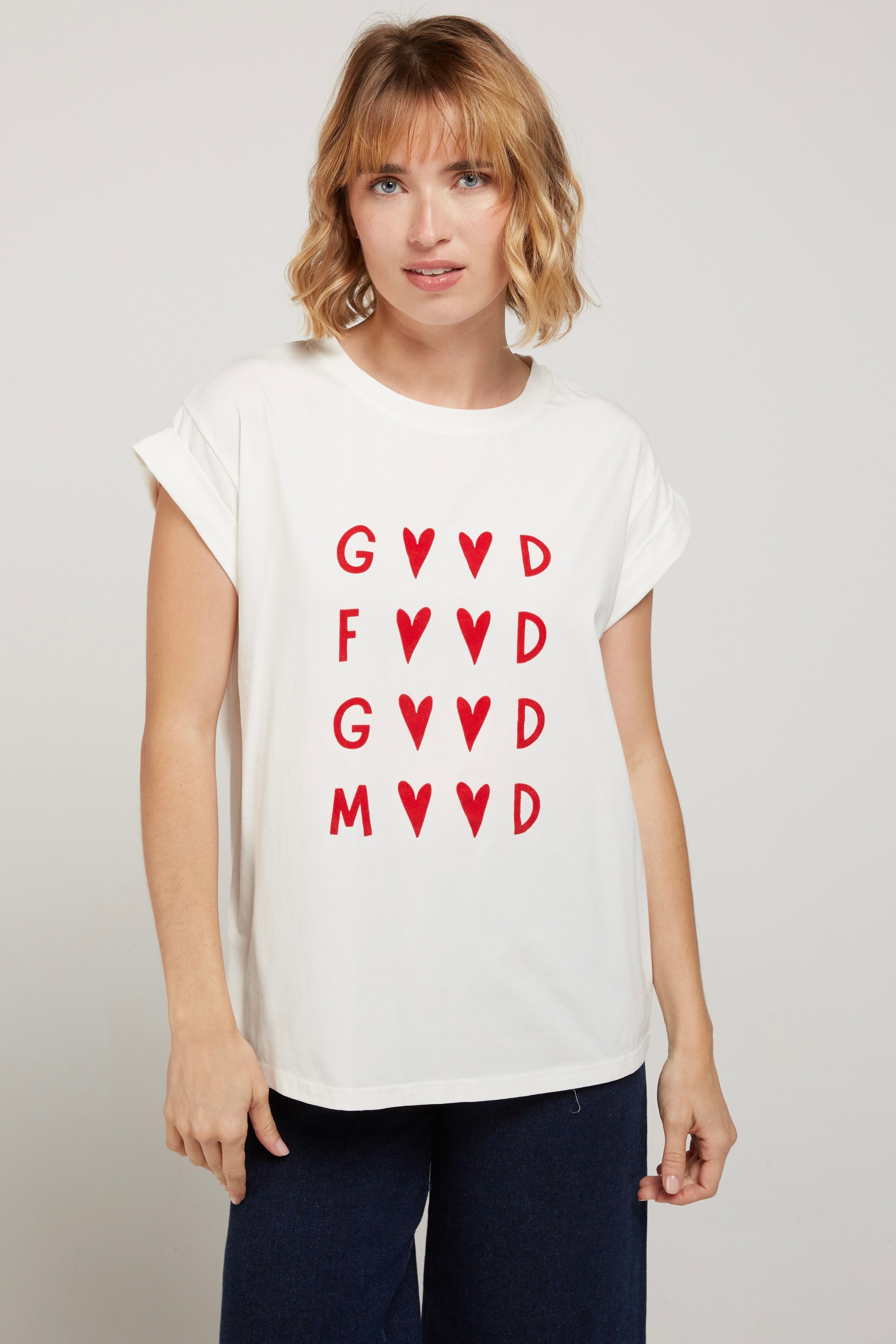 YUM - Camiseta con Mensaje Buena Comida Buen Humor Algodón