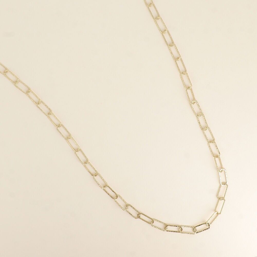 Sautoir - maille aux anneaux hexagonaux texturés 90+7CM