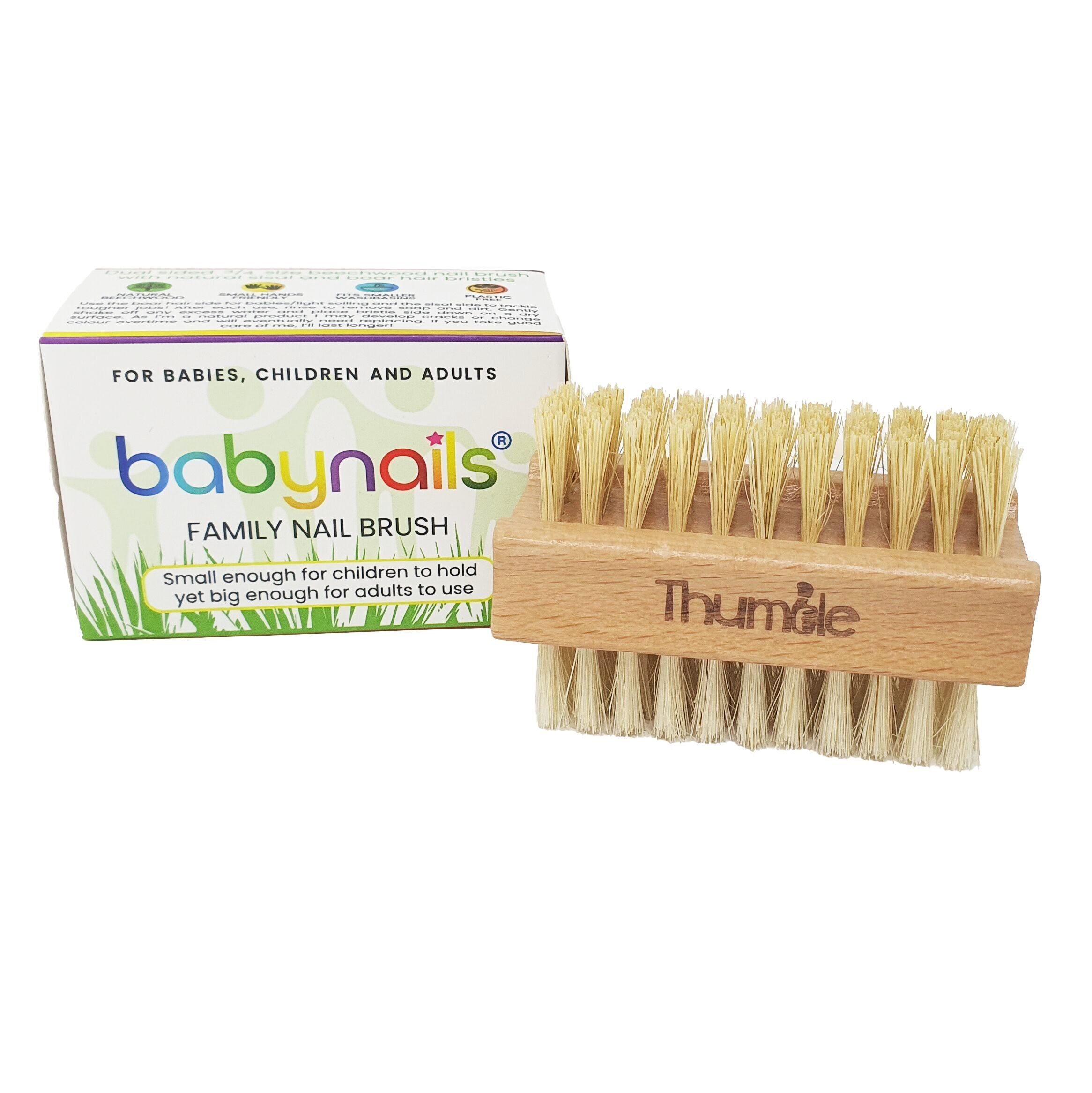 Spazzola per unghie in legno Baby Nails Family - in faggio, misura 3/4, setole a doppia faccia (cinghiale e sisal)
