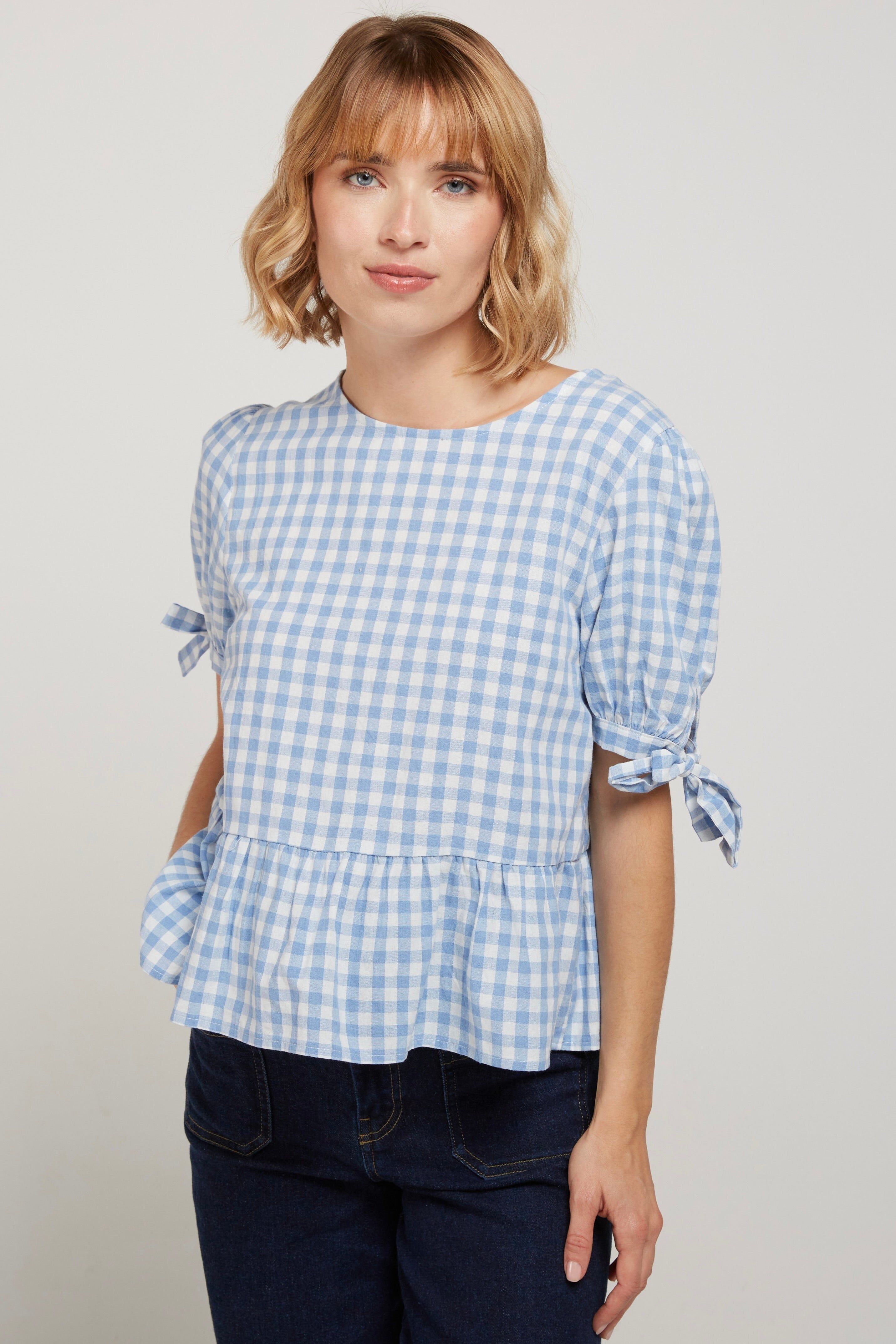 BETTIE - Top de cuadros vichy con lazo en la espalda, 100 % algodón