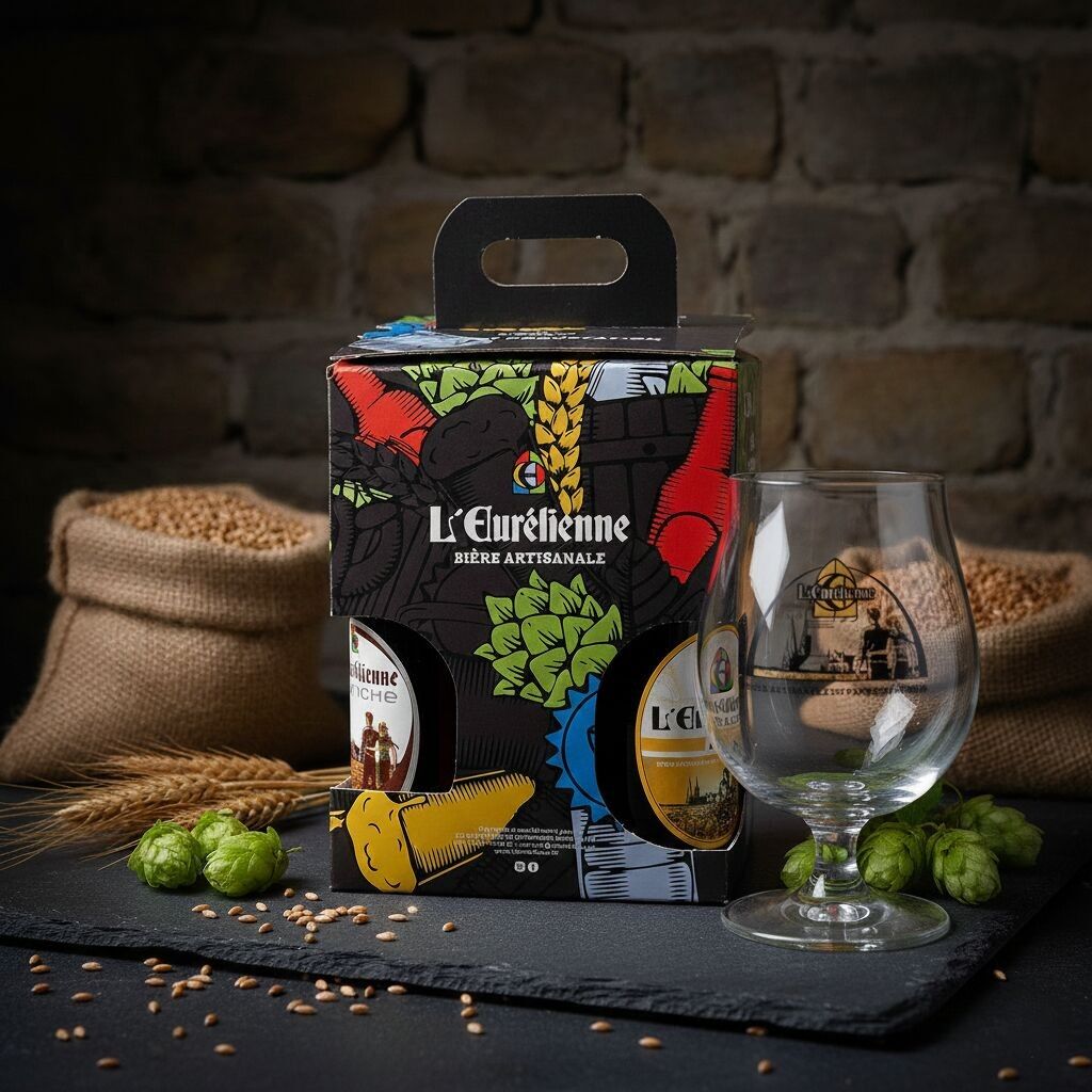 Tasting set of 4 L'Eurélienne beers (33cl) + 1 L'Eurélienne tasting glass (33cl) - handcrafted gift set