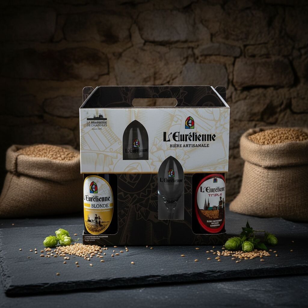 Gift set of 2 L'Eurélienne beers (75cl each: Blonde + Triple) + 2 tasting glasses (25cl) – Handcrafted gift set