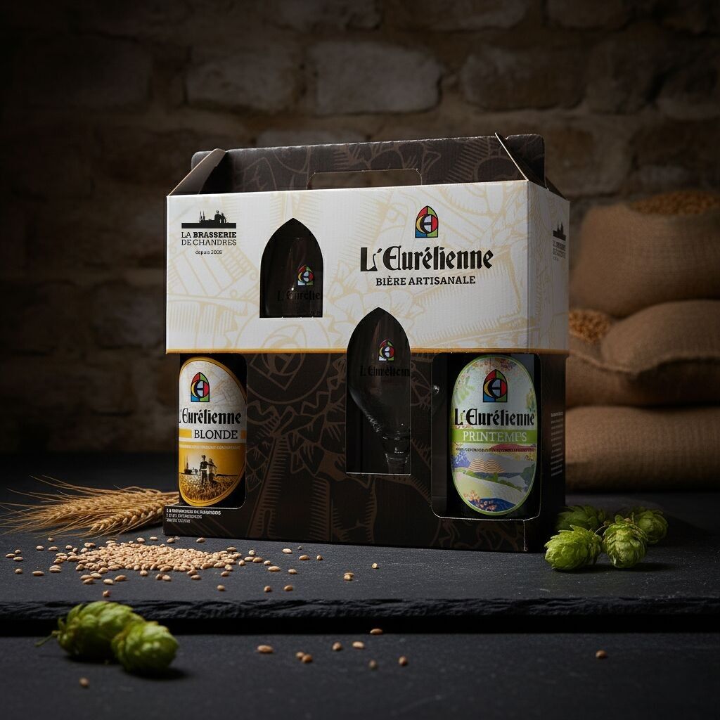 Gift set of 2 L'Eurélienne beers (75cl each: Blonde + Saisonnière) + 2 tasting glasses (25cl) – Handcrafted gift set