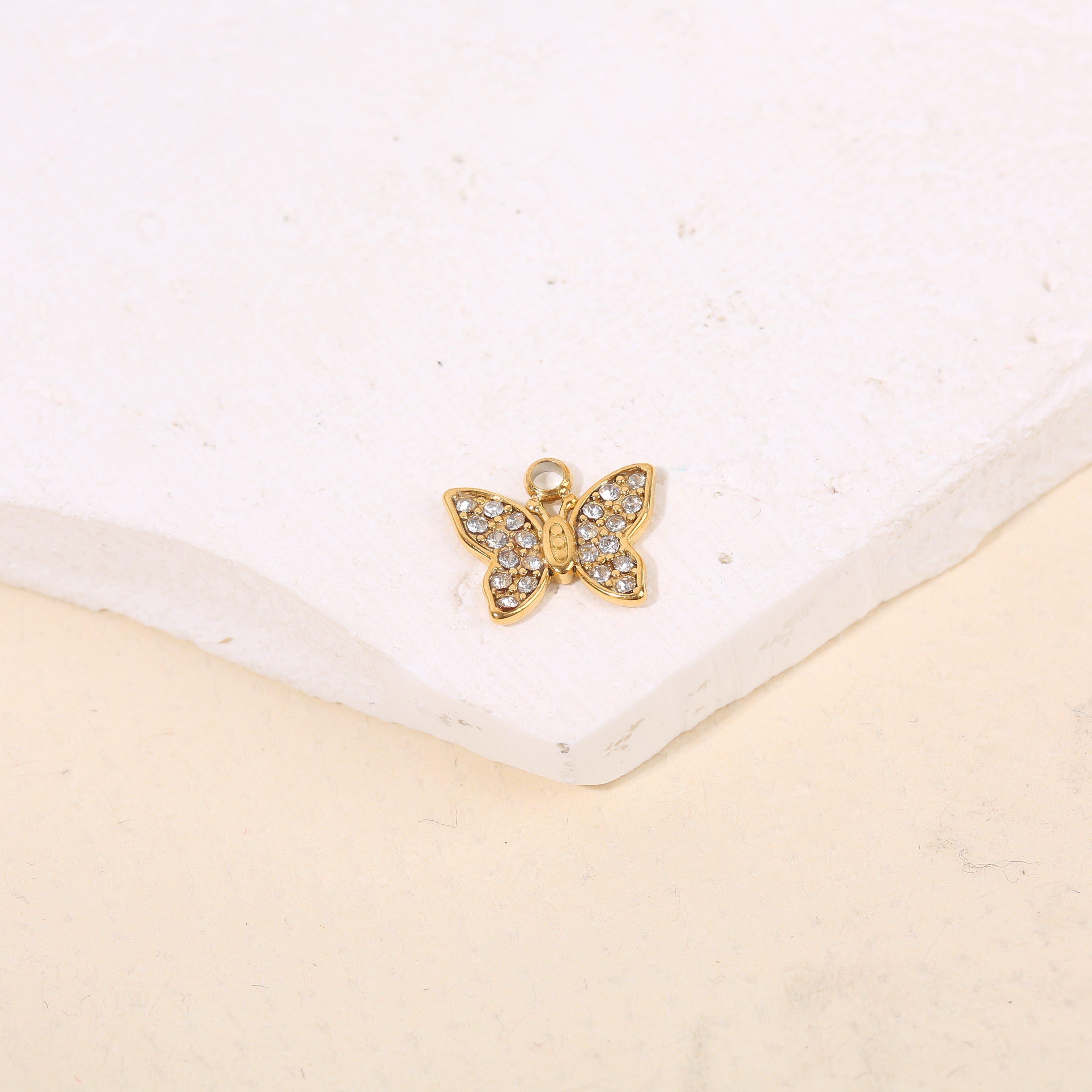 Set aus 3 vergoldeten Strass-Schmetterlingsanhängern