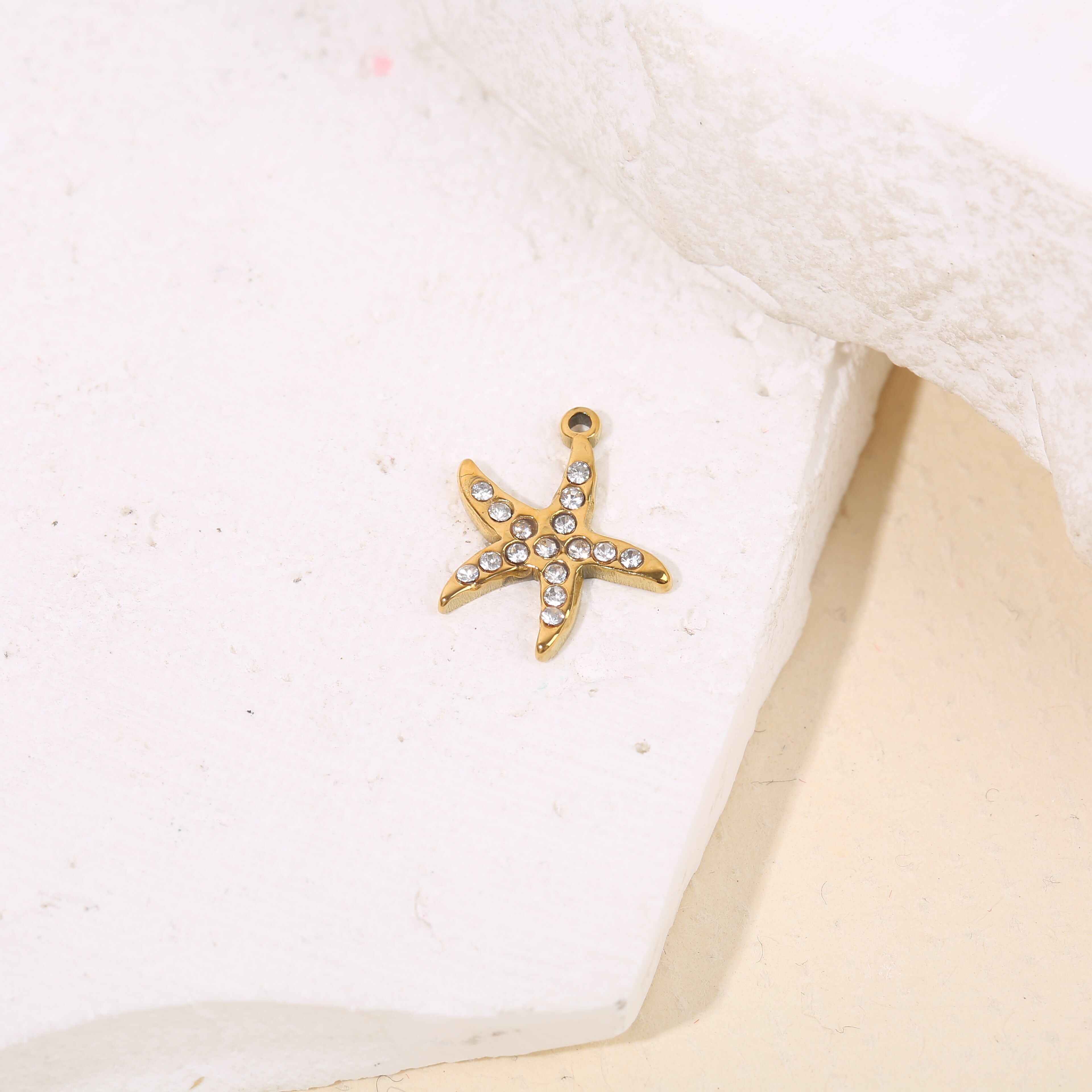 Set aus 3 goldenen Strass-Seesternanhängern