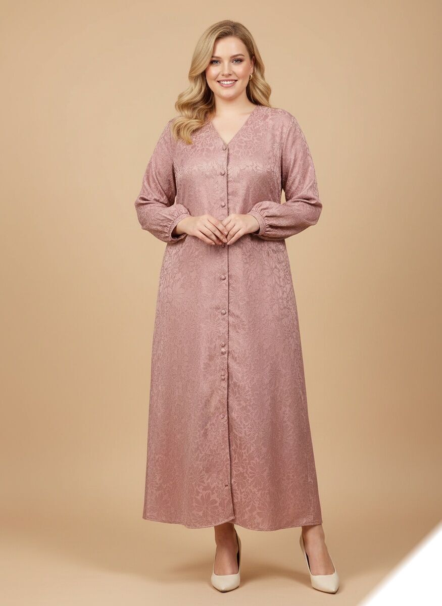 Robe chemise longue unie à relief fleurie avec poches - 2510-6 - Lusa Mode