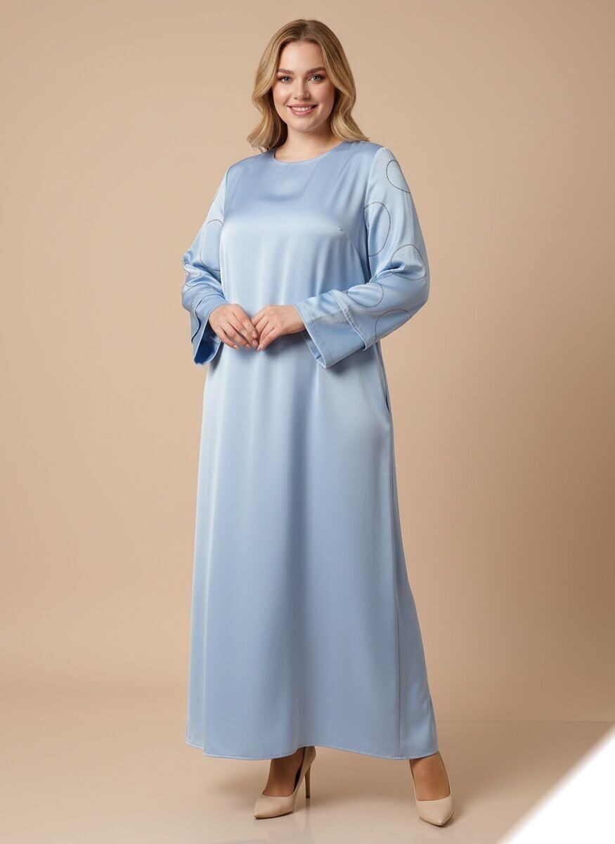 Robe longue unie à manche doublée et strass tissu très agréable - 2617 - Lusa Mode