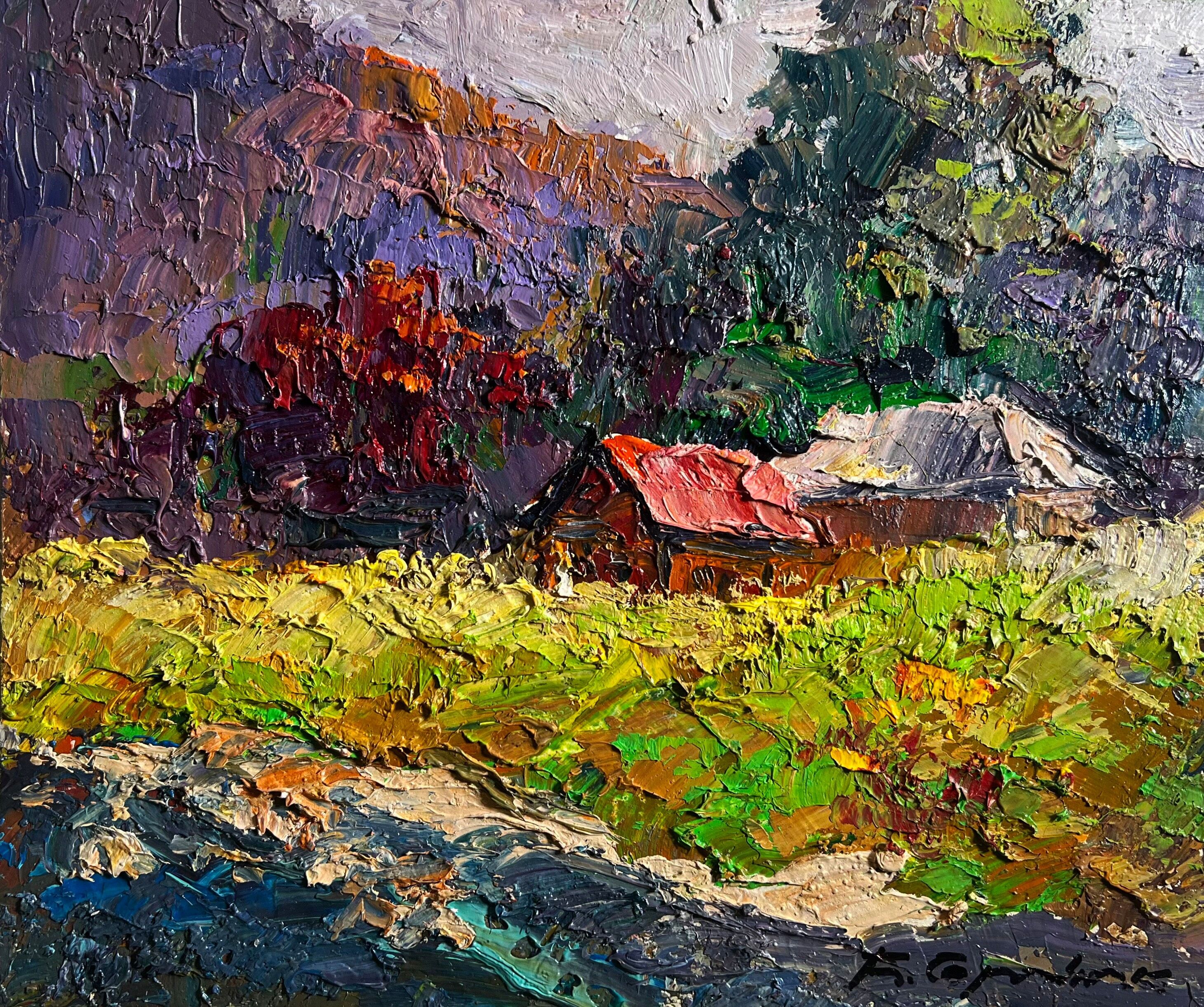 Dipinto ad olio Autunno in montagna Boris Serdyuk 21x25cm