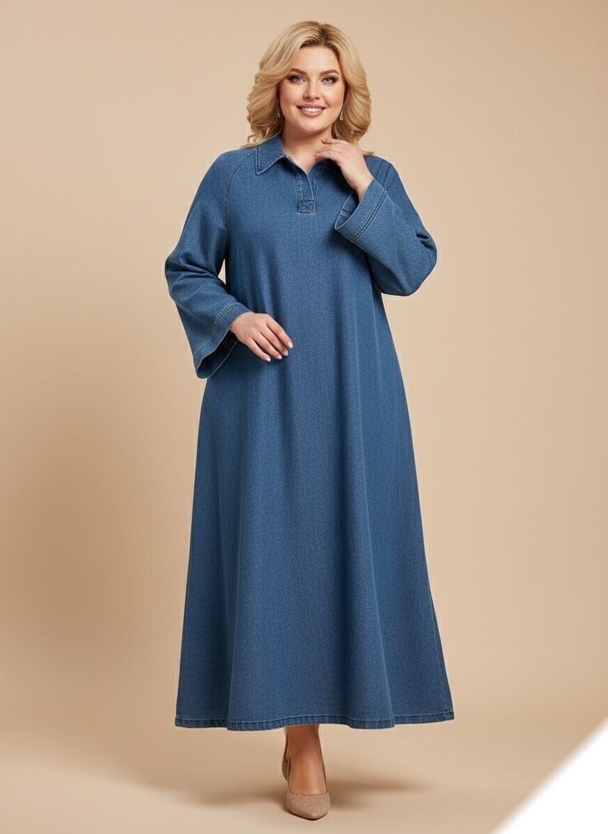 Robe longue en jean premium à col chemise - Y006 - Lusa Mode