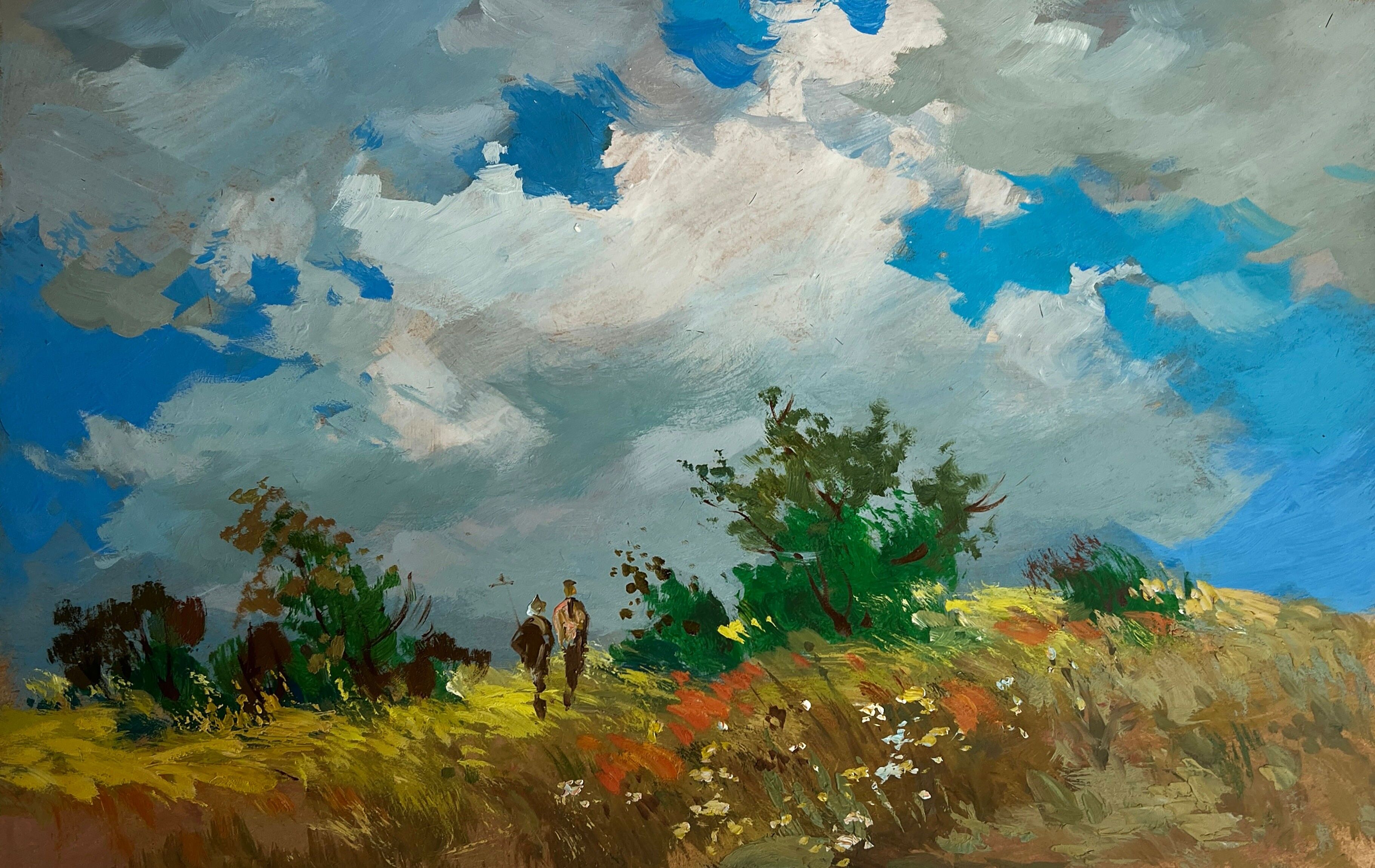 Dipinto ad olio Coppia in un campo di fiori Yuriy Suprunchuk 20x30cm