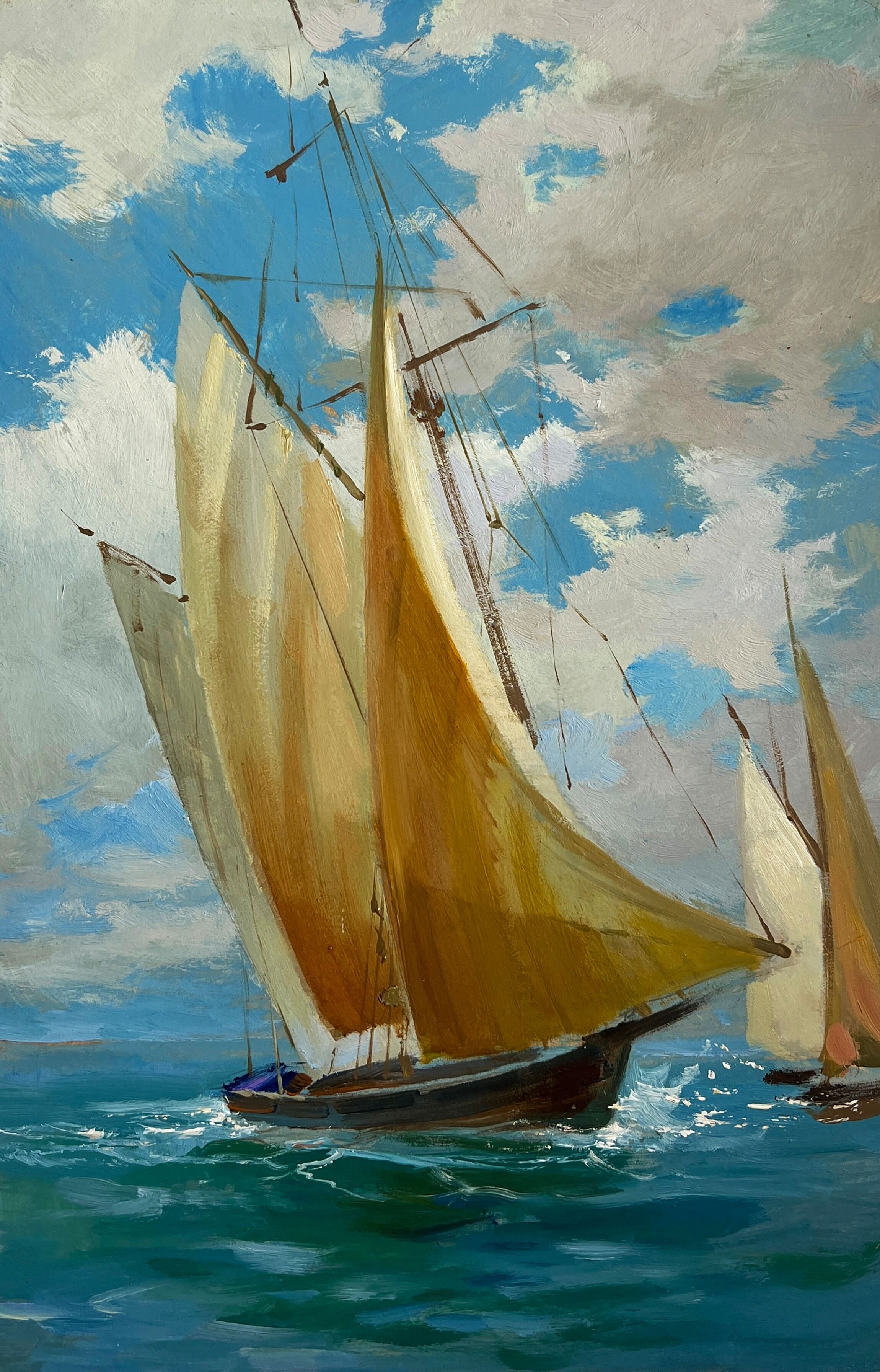 Dipinto ad olio Barche a vela in mare Yuriy Suprunchuk 30x20cm