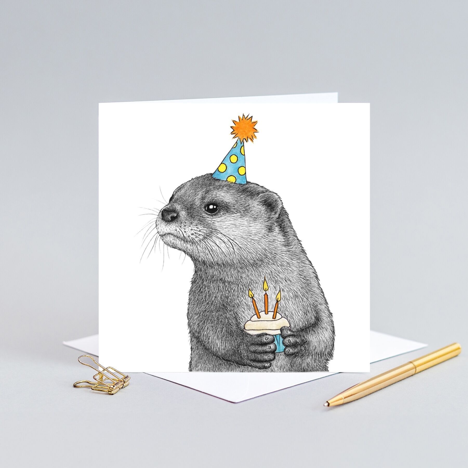 Otter-Geburtstagskarte // Umweltfreundliche Tierkarten // Karten mit Wildtiermotiven // Quadratische Karten