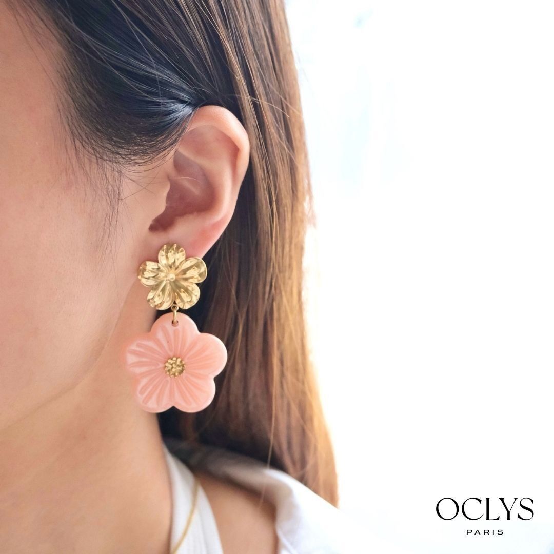 Ani Gold Stainless Steel Resin Flower Earrings