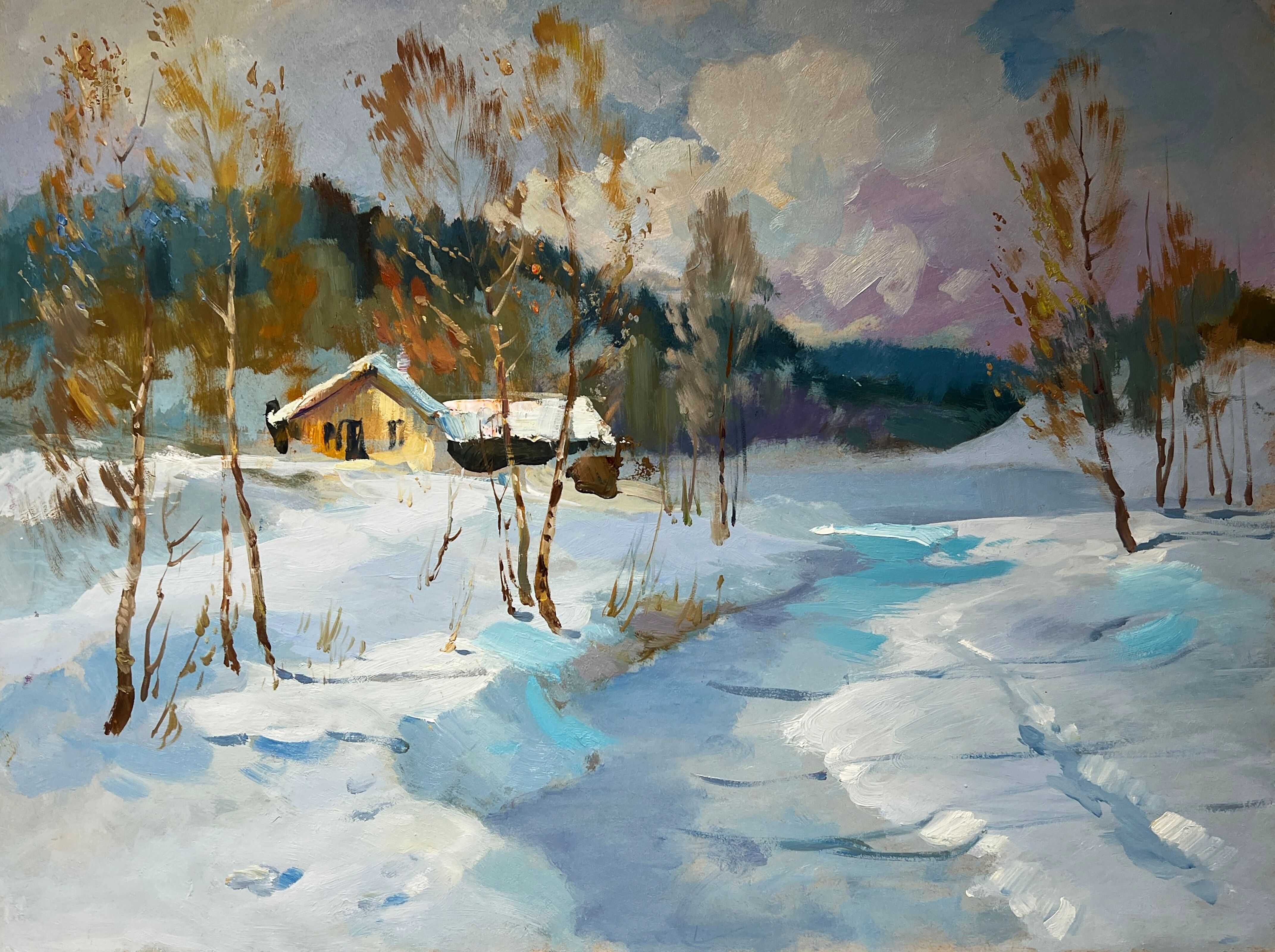 Dipinto ad olio Brezza invernale nella foresta Yuriy Suprunchuk 30x40cm