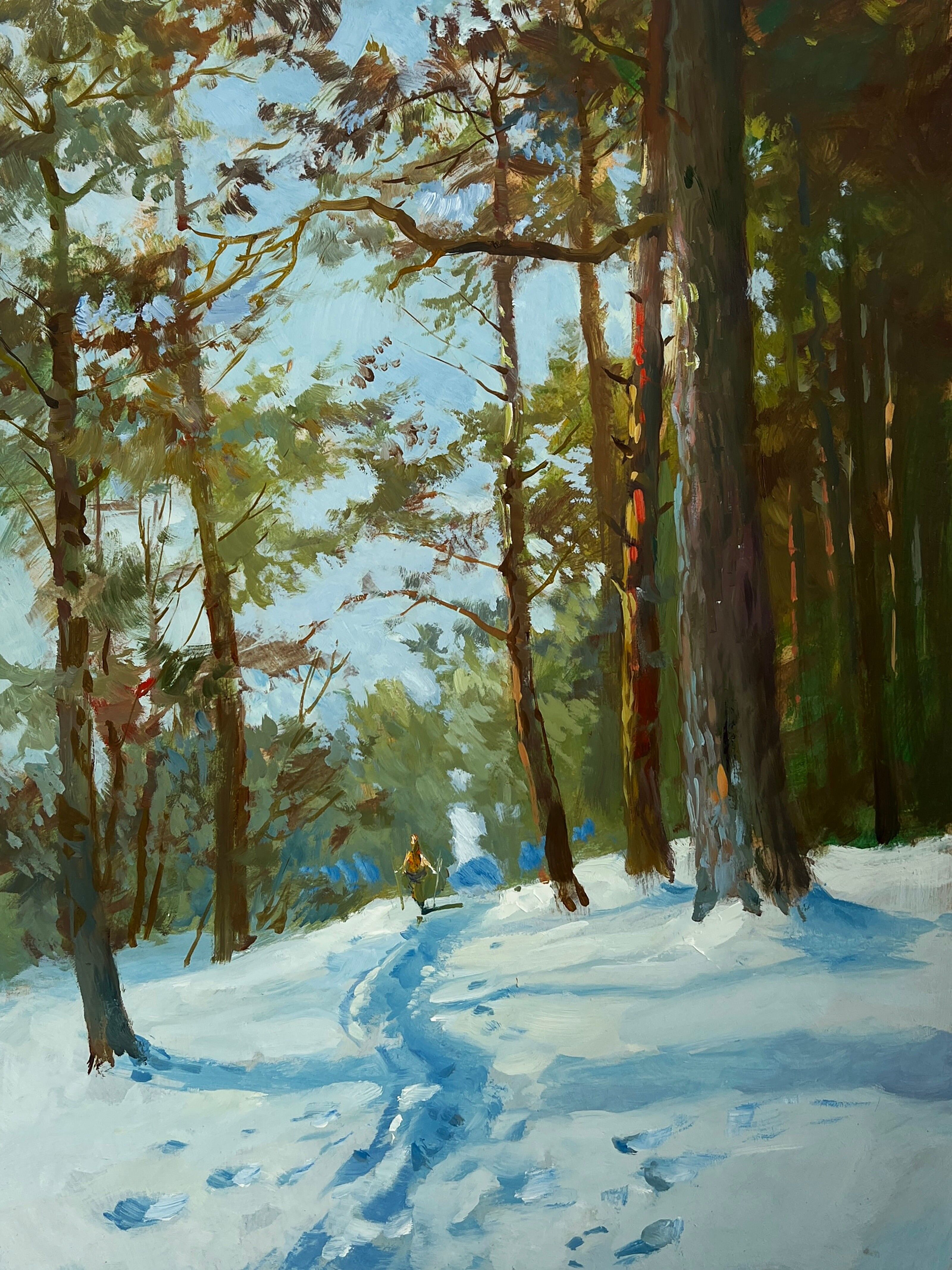 Dipinto ad olio Passeggiando nella foresta innevata Yuriy Suprunchuk 40x30cm