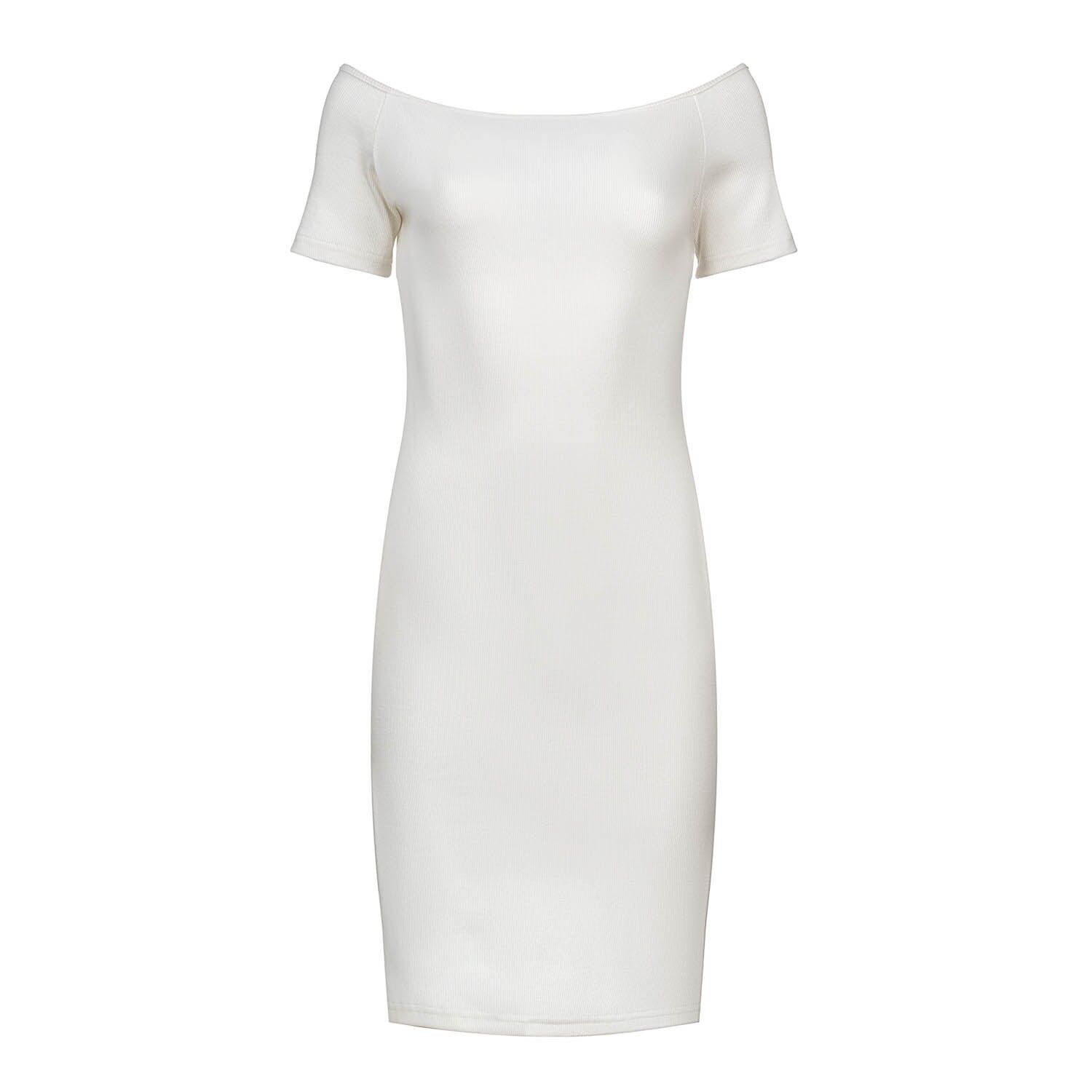 Klassisches weißes schulterfreies, tailliertes Kleid