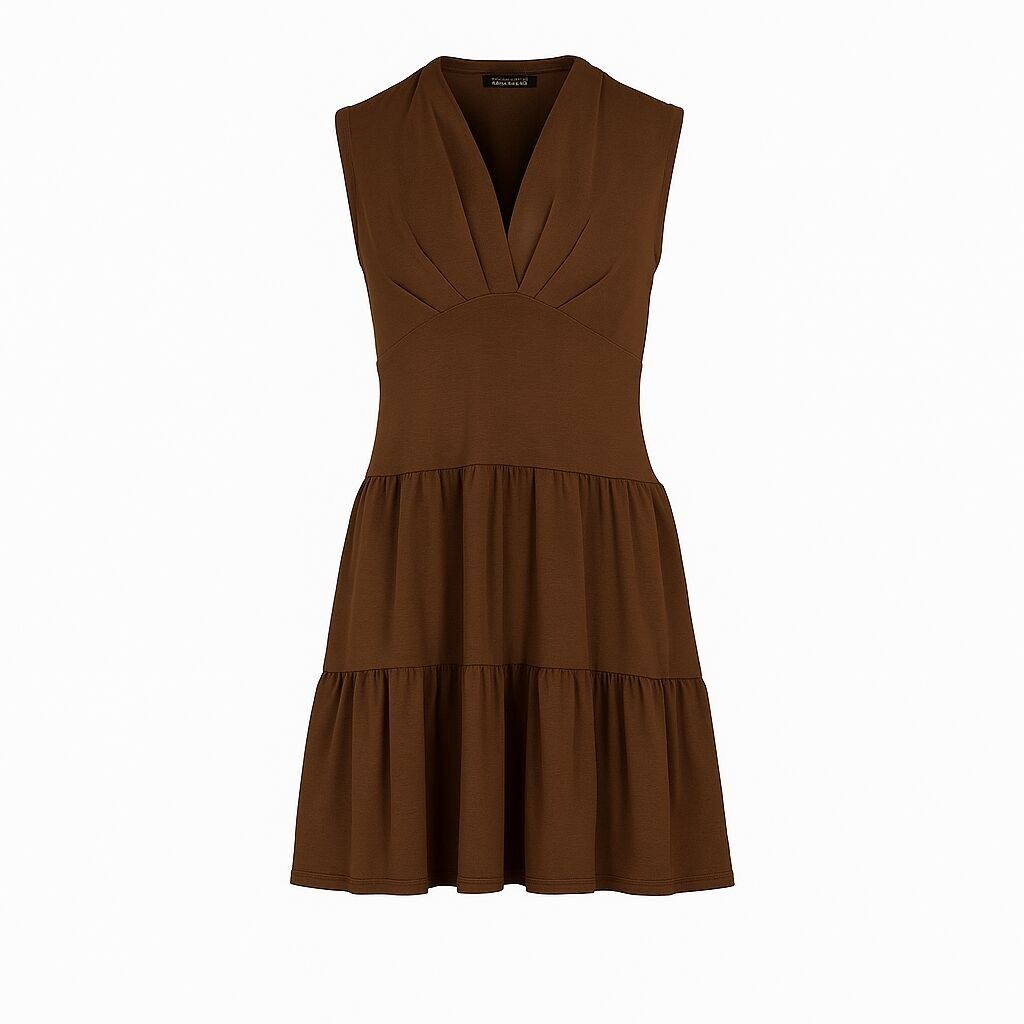 Ärmelloses Kleid aus schokoladenbraunem Baumwoll-Elastan-Jersey