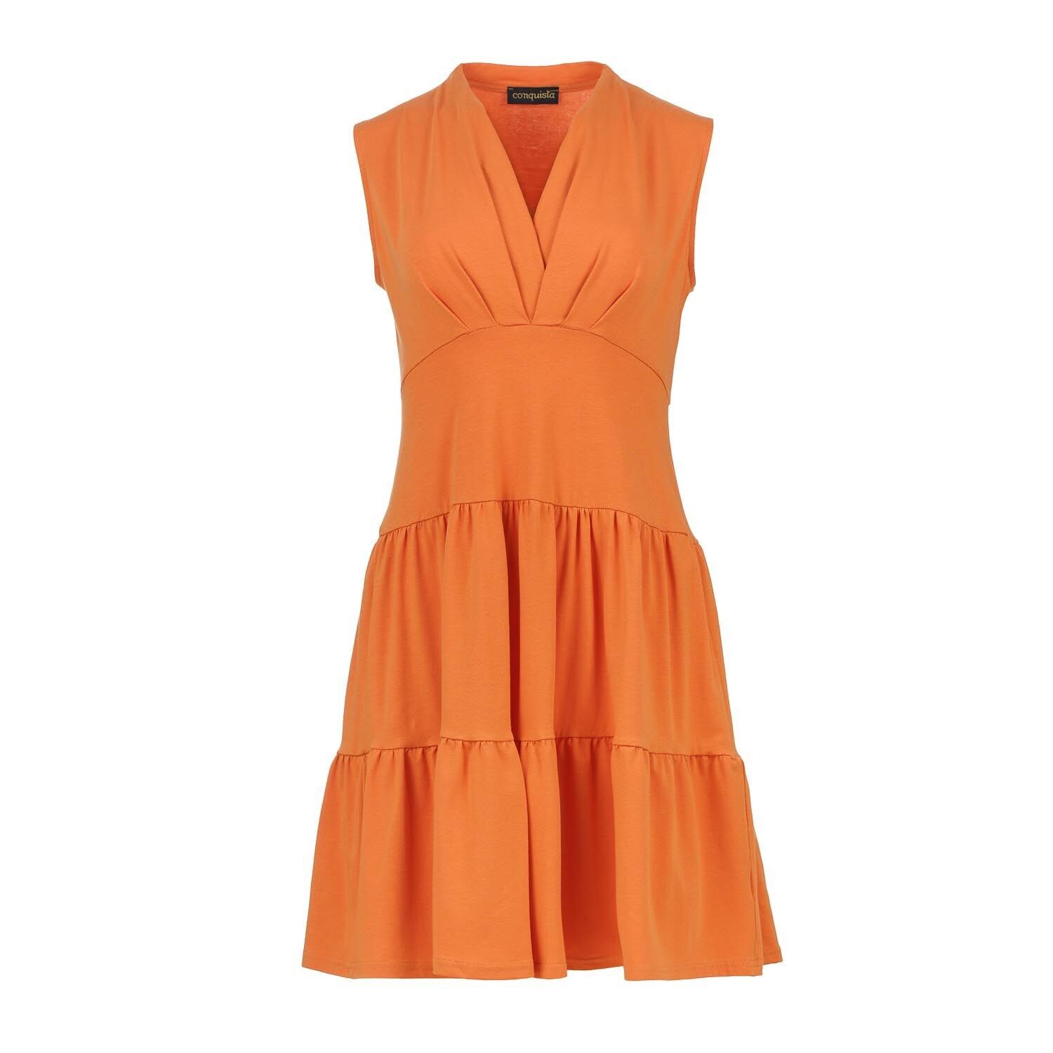 Ärmelloses Jerseykleid in Orange mit V-Ausschnitt