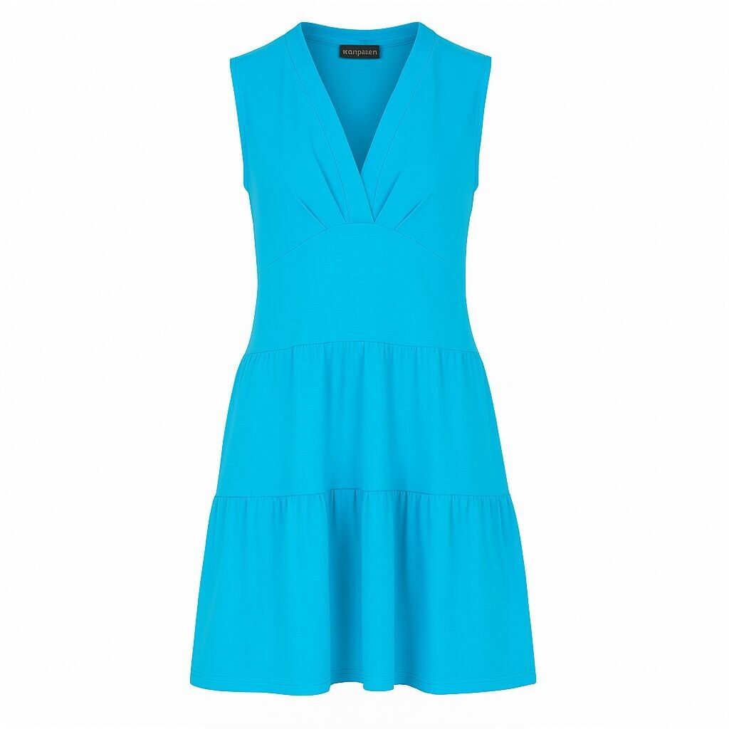 Vestido de jersey turquesa sin mangas con cuello en V – Corte holgado, largo hasta la rodilla