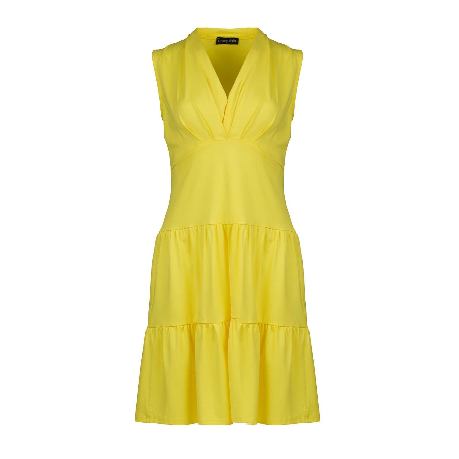 Vestido de jersey amarillo sin mangas con cuello en V