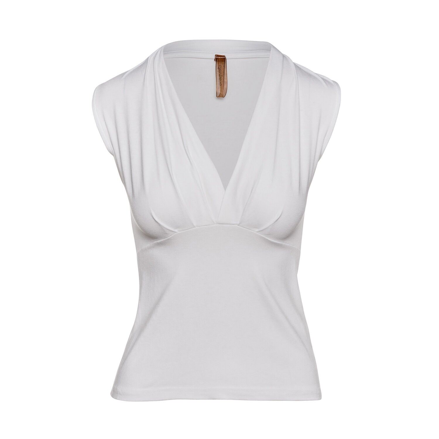 Ärmelloses, weißes Jersey-Top mit V-Ausschnitt – Stretchmaterial