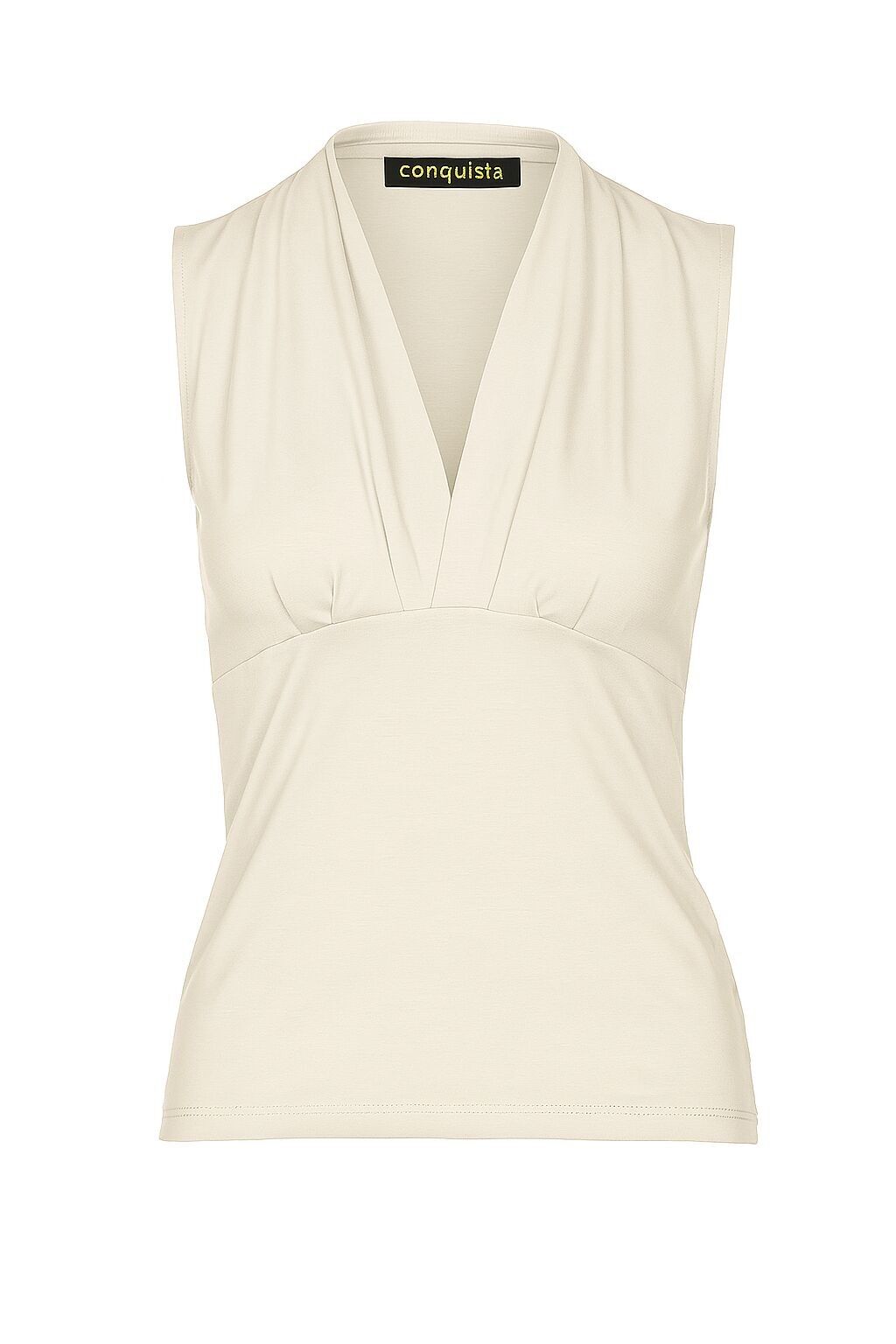 Top de jersey color crema sin mangas con cuello en V – Tejido elástico