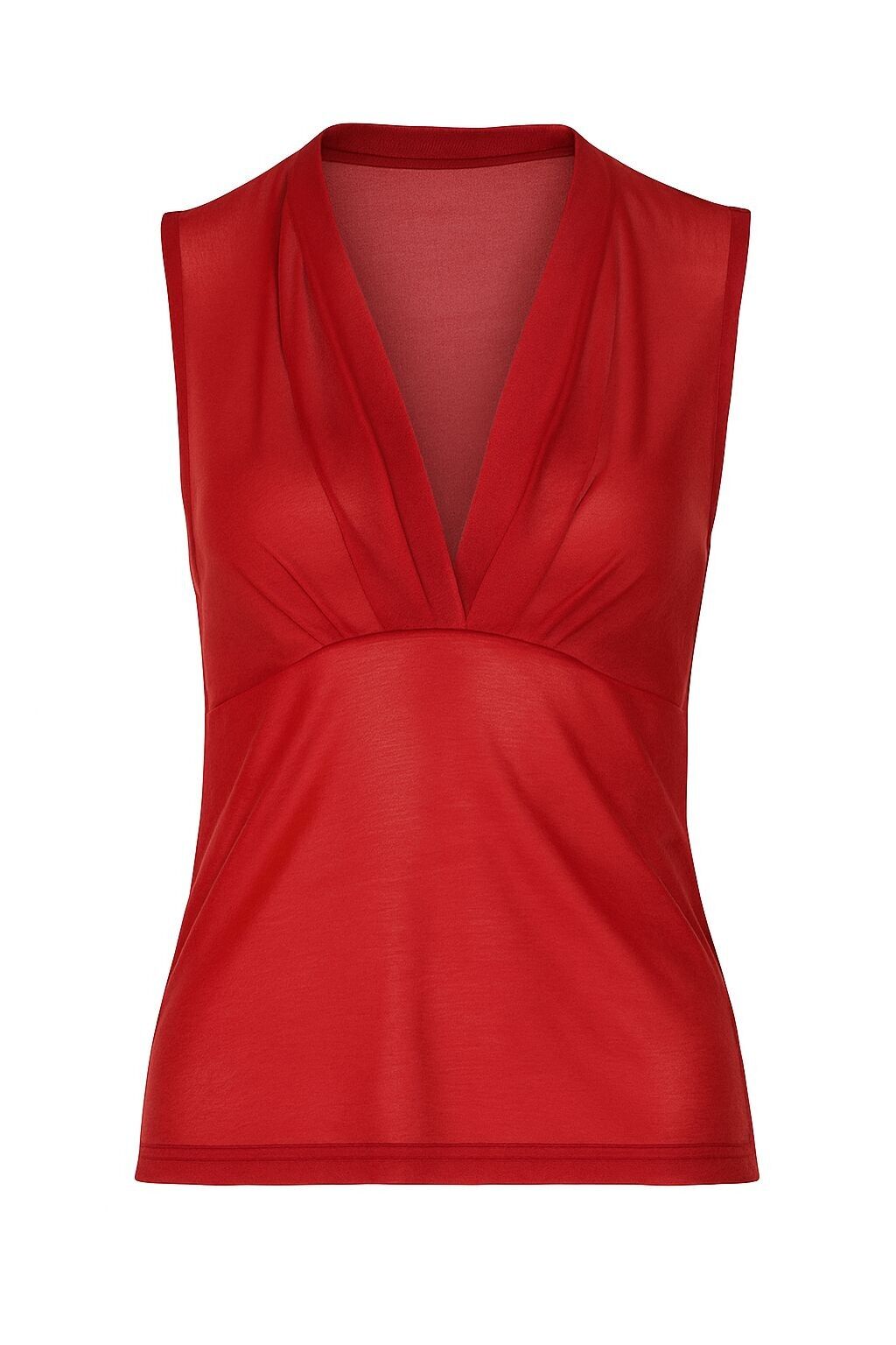 Top rojo sin mangas con cuello en V – Jersey de viscosa